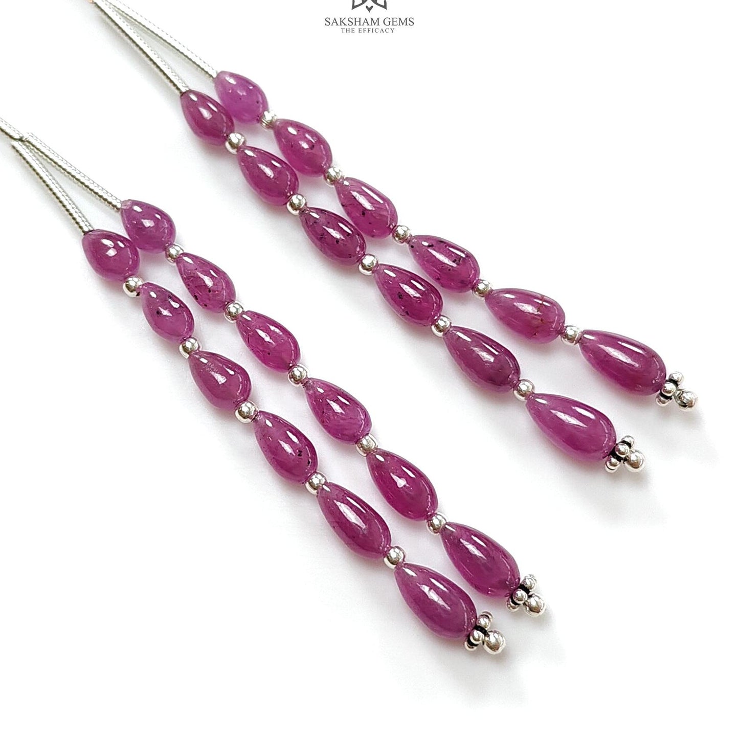 Purple Ruby Plain Loose Beads: 28.60cts Natural Untreated Ruby Cabochon Teardrops Plain Beads For Jewelry 5mm - 7mm 1.70" 1 Strand