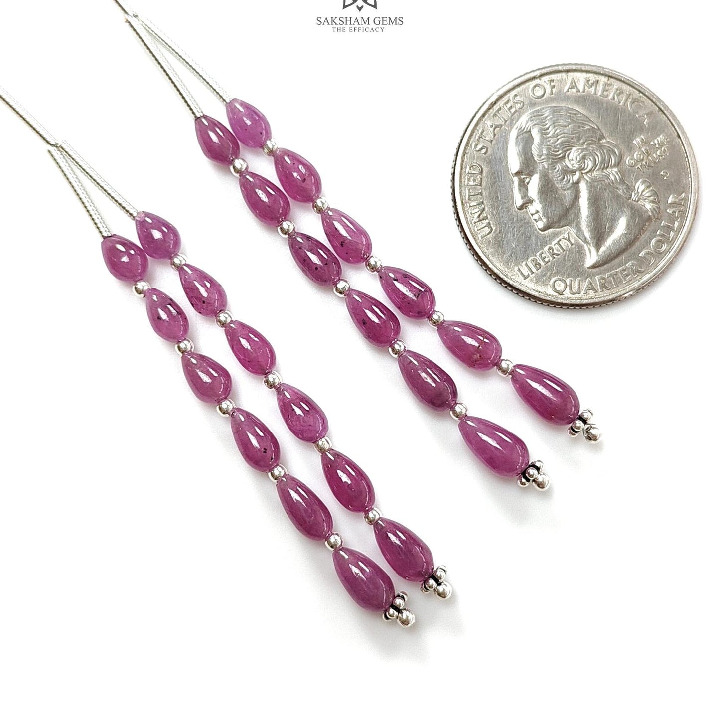 Purple Ruby Plain Loose Beads: 28.60cts Natural Untreated Ruby Cabochon Teardrops Plain Beads For Jewelry 5mm - 7mm 1.70" 1 Strand