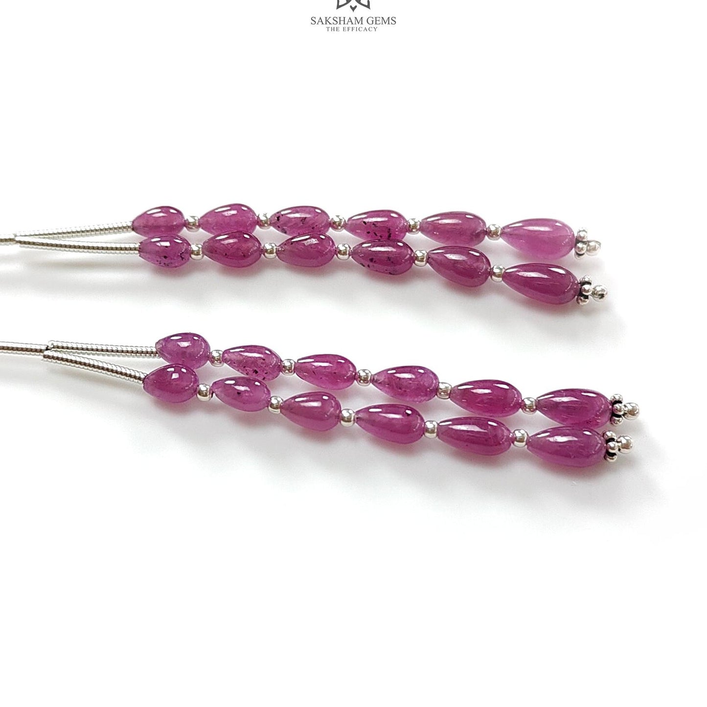 Purple Ruby Plain Loose Beads: 28.60cts Natural Untreated Ruby Cabochon Teardrops Plain Beads For Jewelry 5mm - 7mm 1.70" 1 Strand