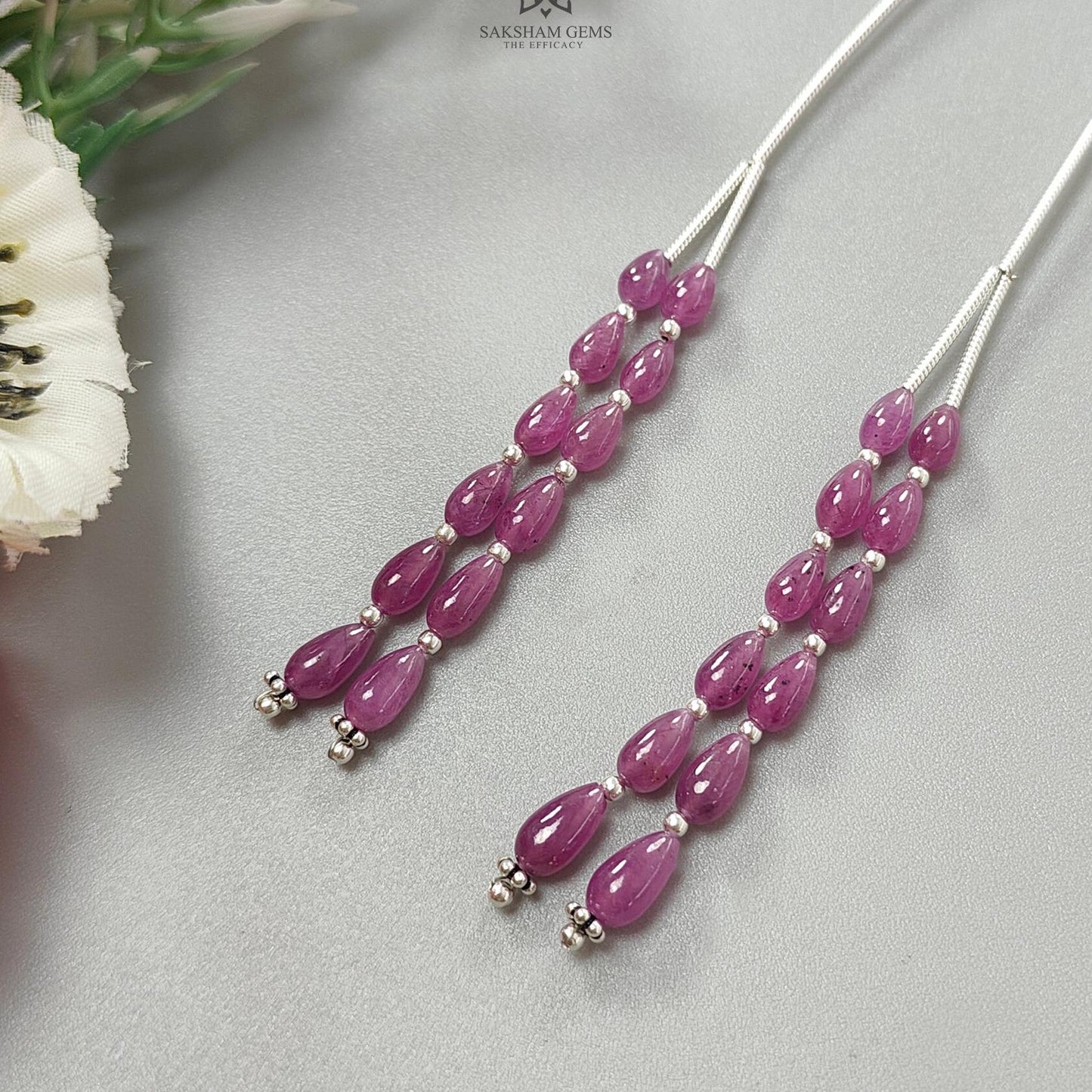 Purple Ruby Plain Loose Beads: 28.60cts Natural Untreated Ruby Cabochon Teardrops Plain Beads For Jewelry 5mm - 7mm 1.70" 1 Strand