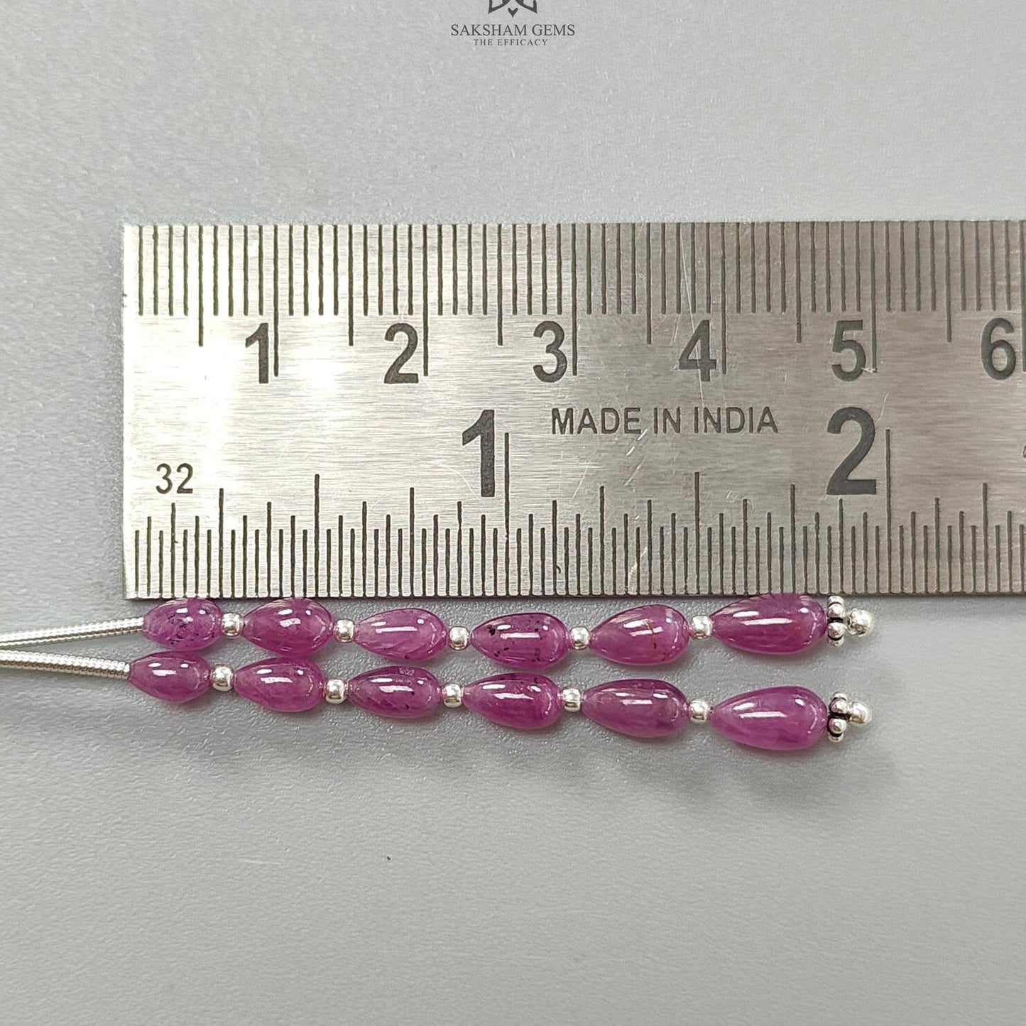 Purple Ruby Plain Loose Beads: 28.60cts Natural Untreated Ruby Cabochon Teardrops Plain Beads For Jewelry 5mm - 7mm 1.70" 1 Strand