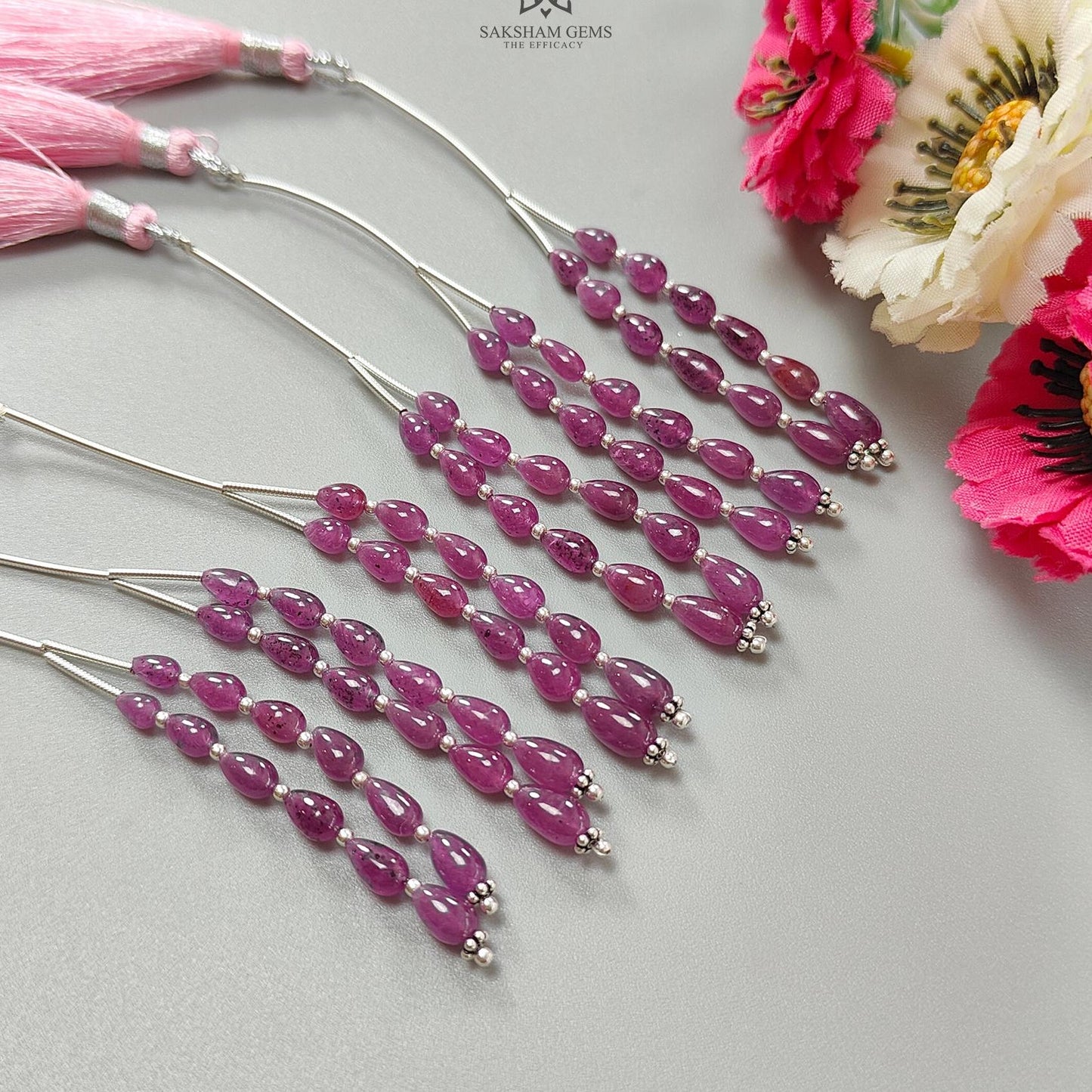 Purple Ruby Plain Loose Beads: 14.20cts Natural Untreated Ruby Cabochon Teardrops Plain Beads For Jewelry 5mm - 7mm 1.70" 1 Strand