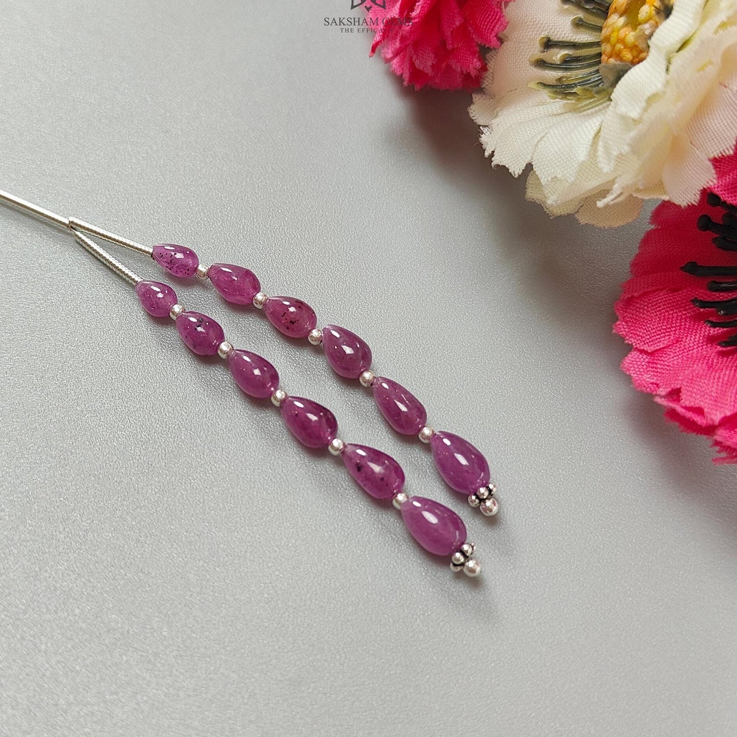 Purple Ruby Plain Loose Beads: 14.20cts Natural Untreated Ruby Cabochon Teardrops Plain Beads For Jewelry 5mm - 7mm 1.70" 1 Strand