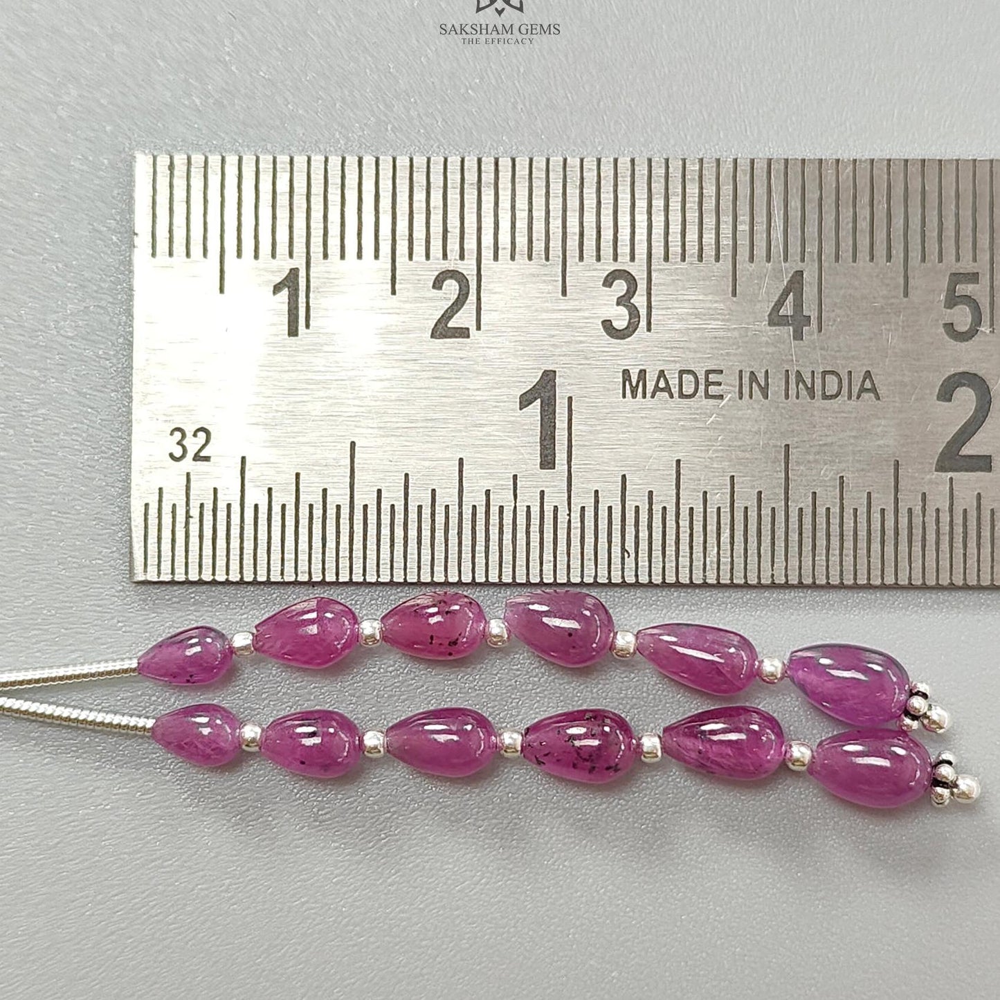 Purple Ruby Plain Loose Beads: 14.20cts Natural Untreated Ruby Cabochon Teardrops Plain Beads For Jewelry 5mm - 7mm 1.70" 1 Strand
