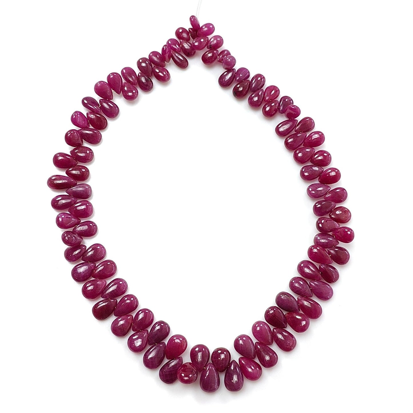 Red Ruby Smooth Loose Beads: 117.00cts (Approx) Natural Untreated Ruby Gemstone Pear Plain Briolette Beads 6*4mm - 9*5mm 5.5" 1 Strand
