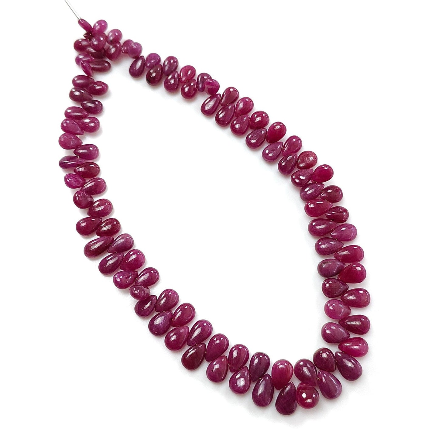 Red Ruby Smooth Loose Beads: 117.00cts (Approx) Natural Untreated Ruby Gemstone Pear Plain Briolette Beads 6*4mm - 9*5mm 5.5" 1 Strand