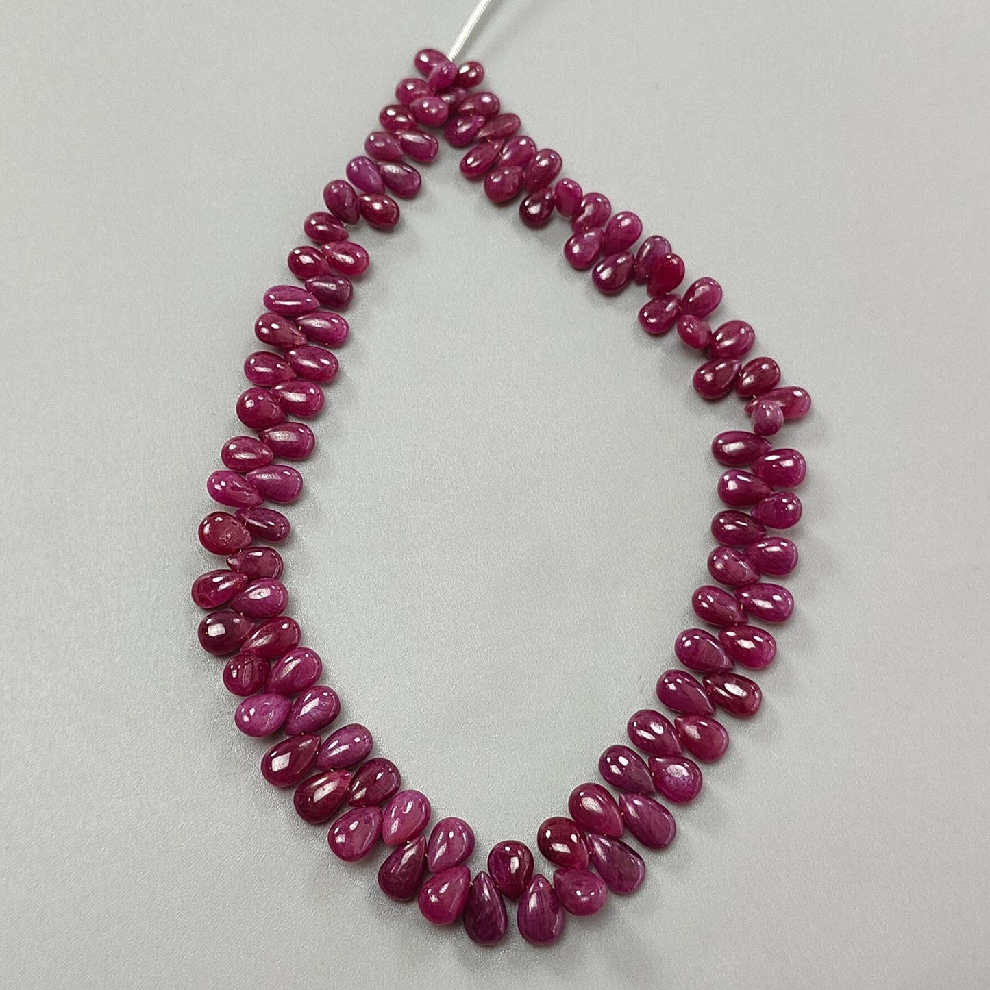 Red Ruby Smooth Loose Beads: 117.00cts (Approx) Natural Untreated Ruby Gemstone Pear Plain Briolette Beads 6*4mm - 9*5mm 5.5" 1 Strand
