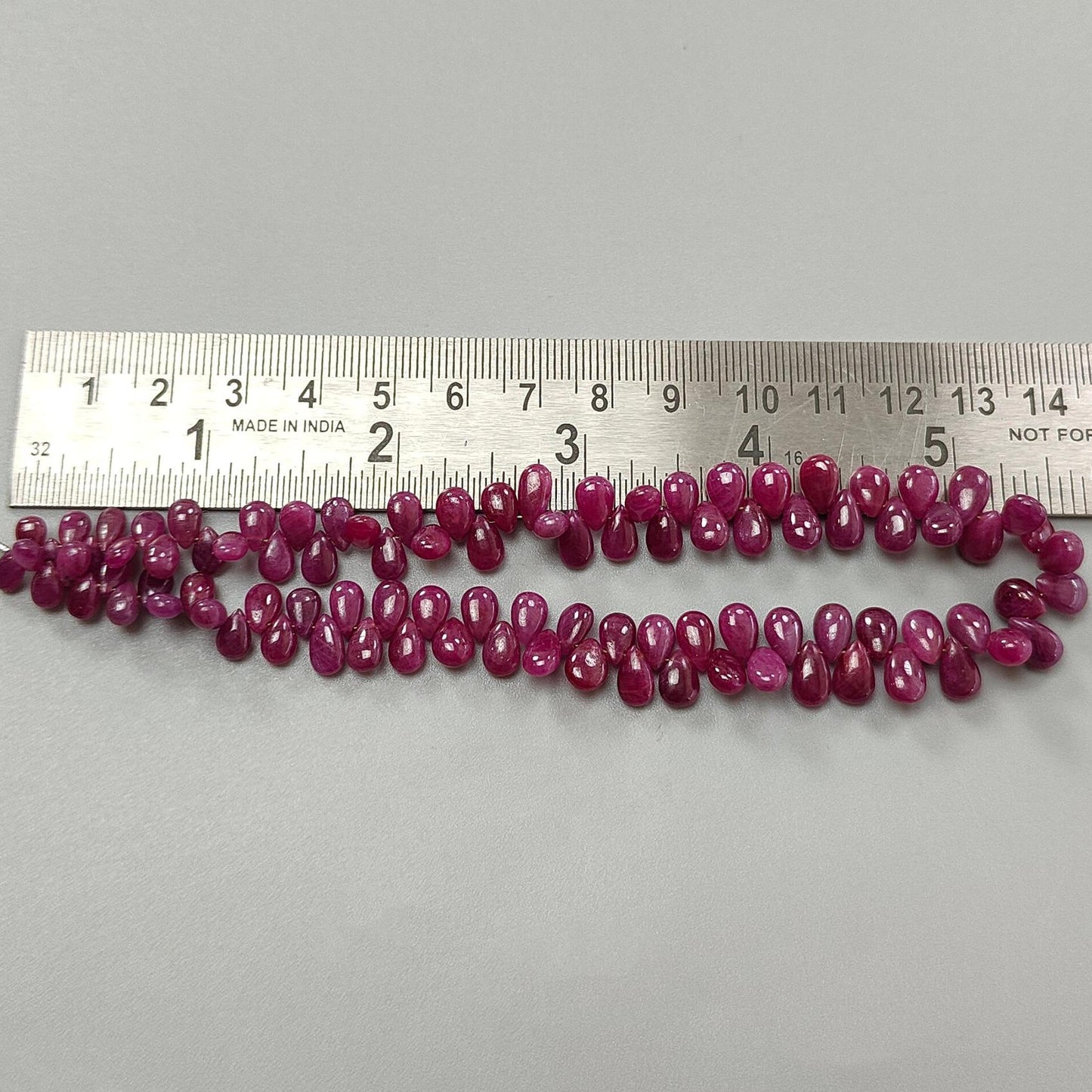 Red Ruby Smooth Loose Beads: 117.00cts (Approx) Natural Untreated Ruby Gemstone Pear Plain Briolette Beads 6*4mm - 9*5mm 5.5" 1 Strand