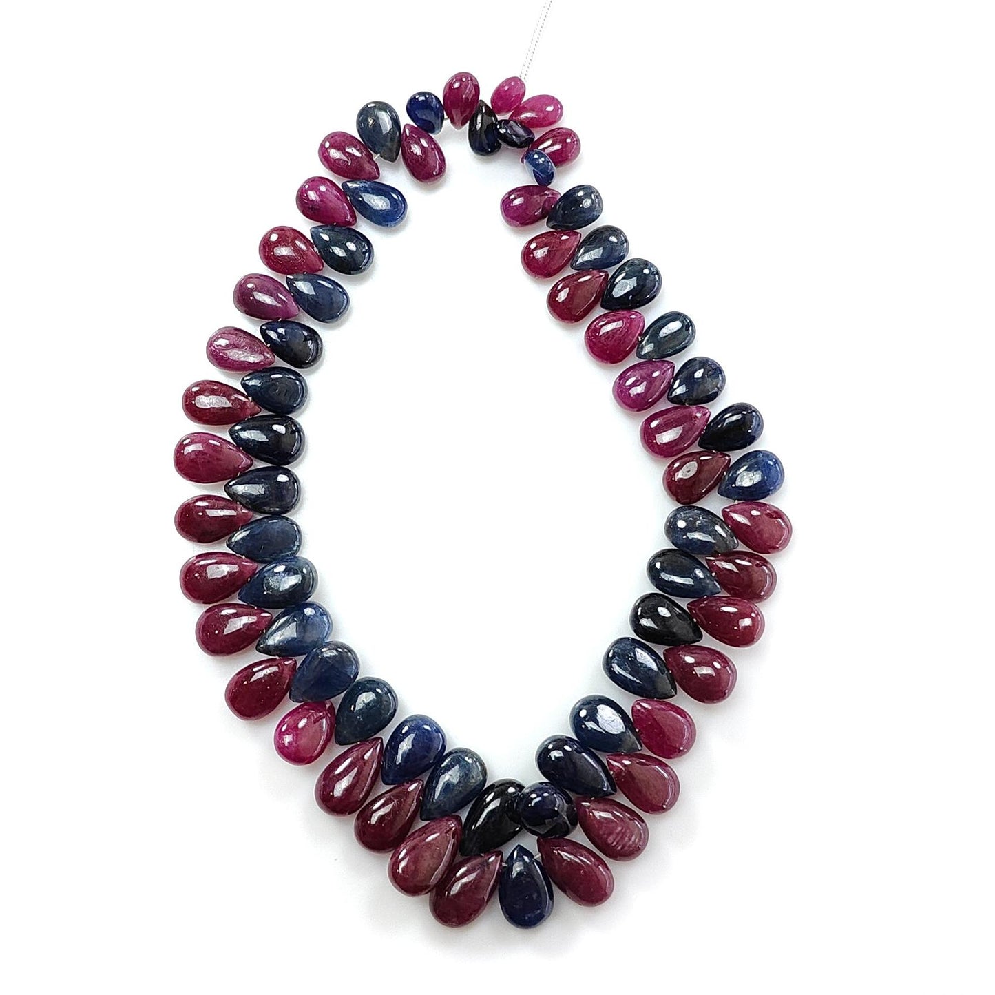 Ruby, Blue Sapphire Smooth Loose Beads: 110.00cts (Approx) Natural Untreated Ruby Gemstone Pear Briolette Beads 6*4mm - 10*6mm 4" 1 Strand