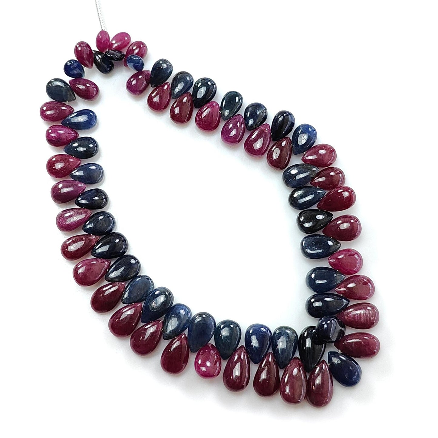 Ruby, Blue Sapphire Smooth Loose Beads: 110.00cts (Approx) Natural Untreated Ruby Gemstone Pear Briolette Beads 6*4mm - 10*6mm 4" 1 Strand