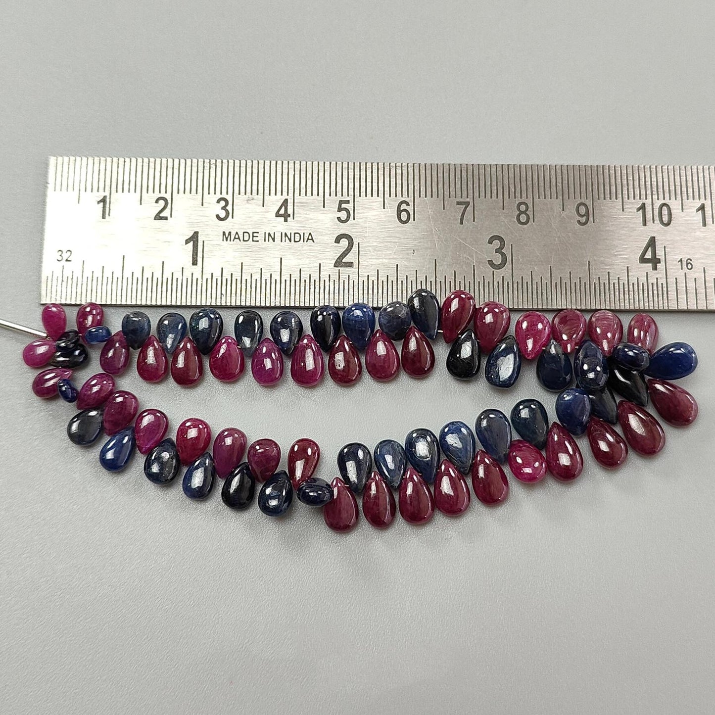 Ruby, Blue Sapphire Smooth Loose Beads: 110.00cts (Approx) Natural Untreated Ruby Gemstone Pear Briolette Beads 6*4mm - 10*6mm 4" 1 Strand