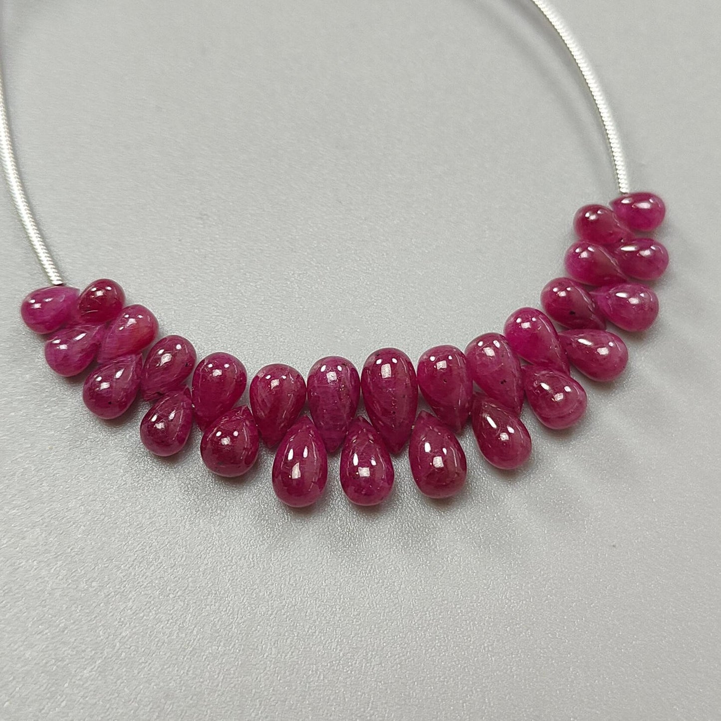Red Ruby Smooth Loose Beads: 36.40cts Natural Untreated Ruby Gemstone Plain Teardrop Beads 5mm - 10mm, 2.90" Strand July Birthstone