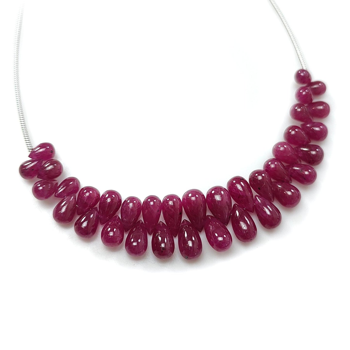 Red Ruby Smooth Loose Beads: 43.30cts Natural Untreated Ruby Gemstone Plain Teardrop Beads 6mm - 10mm, 3.5" Strand July Birthstone
