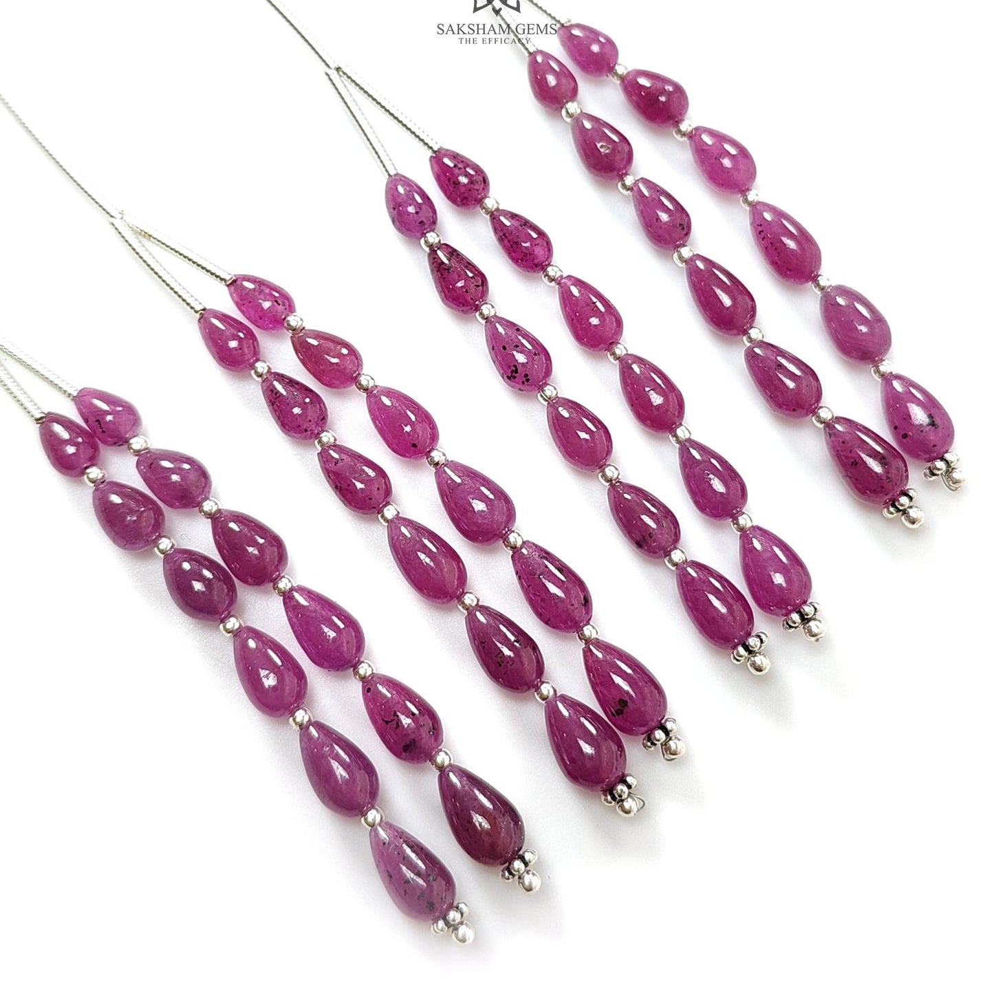 Purple Ruby Teardrop Loose Beads: 19.90Cts Natural Untreated Ruby Gemstone 925 Sterling Silver 2" - 5.5mm - 7.5mm Plain Beads