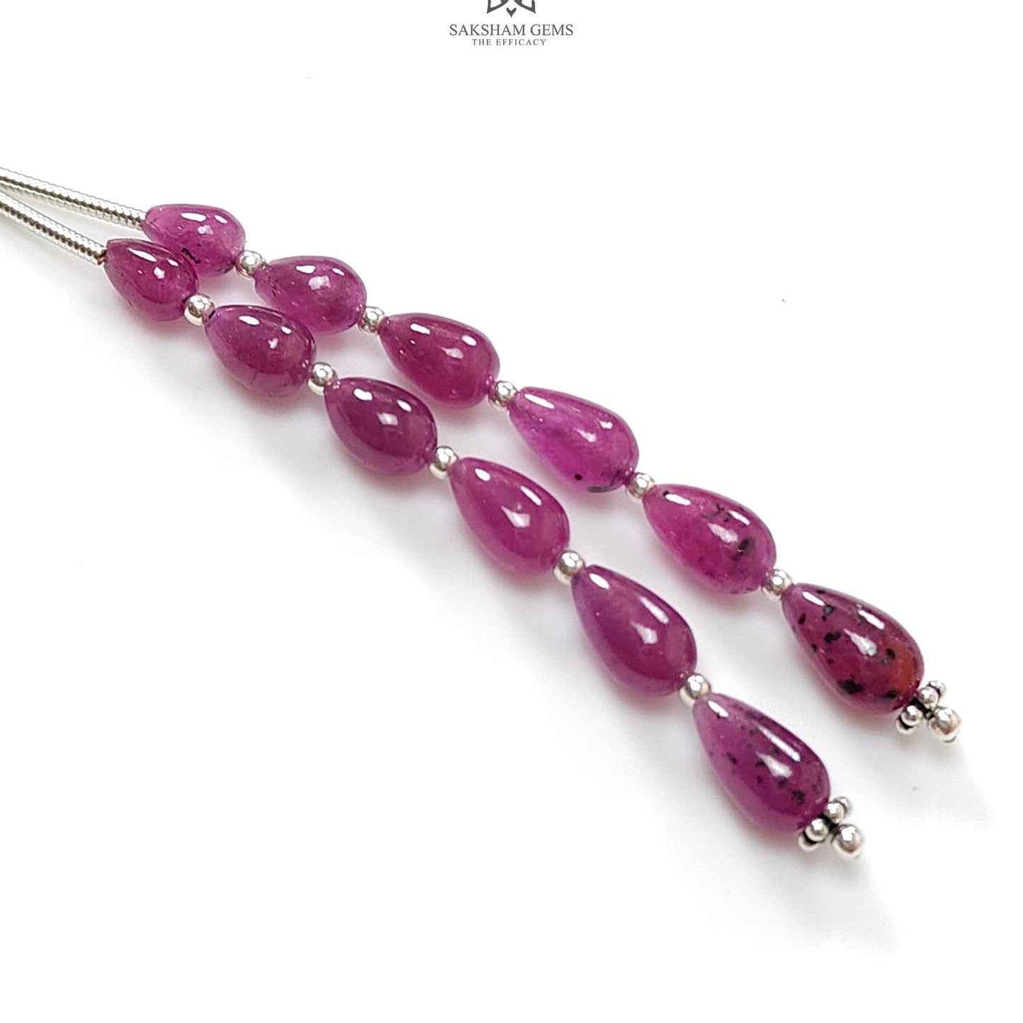 Purple Ruby Teardrop Loose Beads: 19.90Cts Natural Untreated Ruby Gemstone 925 Sterling Silver 2" - 5.5mm - 7.5mm Plain Beads