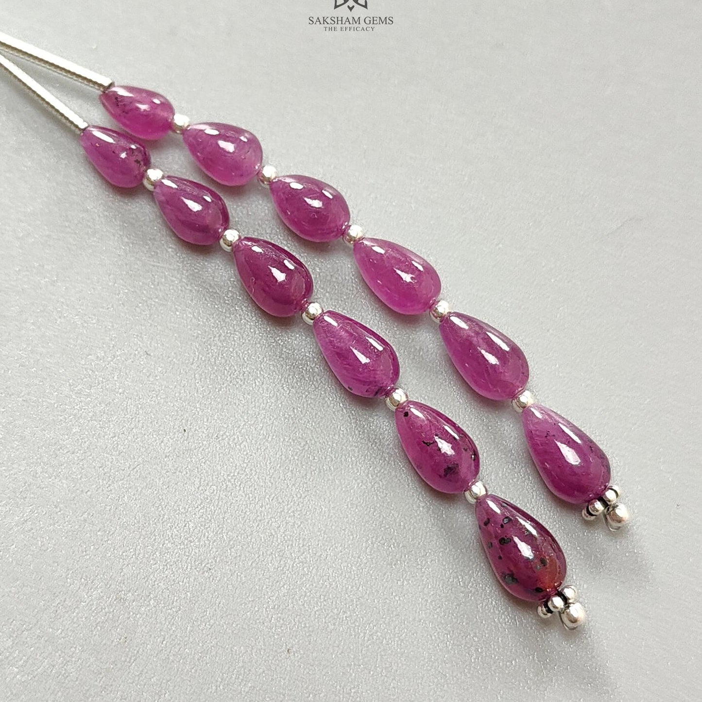 Purple Ruby Teardrop Loose Beads: 19.90Cts Natural Untreated Ruby Gemstone 925 Sterling Silver 2" - 5.5mm - 7.5mm Plain Beads