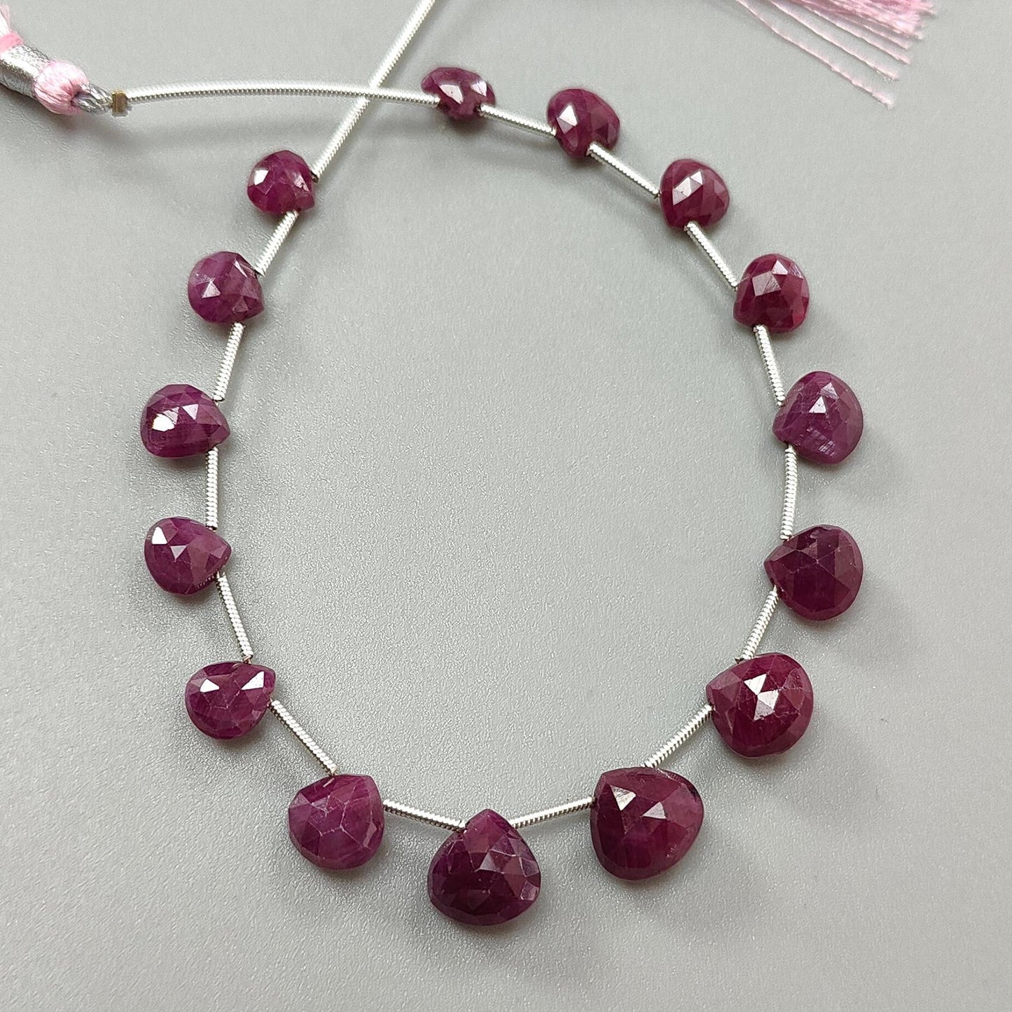 Red Ruby Faceted Loose Beads: 57.40cts Natural Untreated Unheated Ruby Gemstone Checker Cut Briolette Heart Shape Beads 7mm - 10.5mm