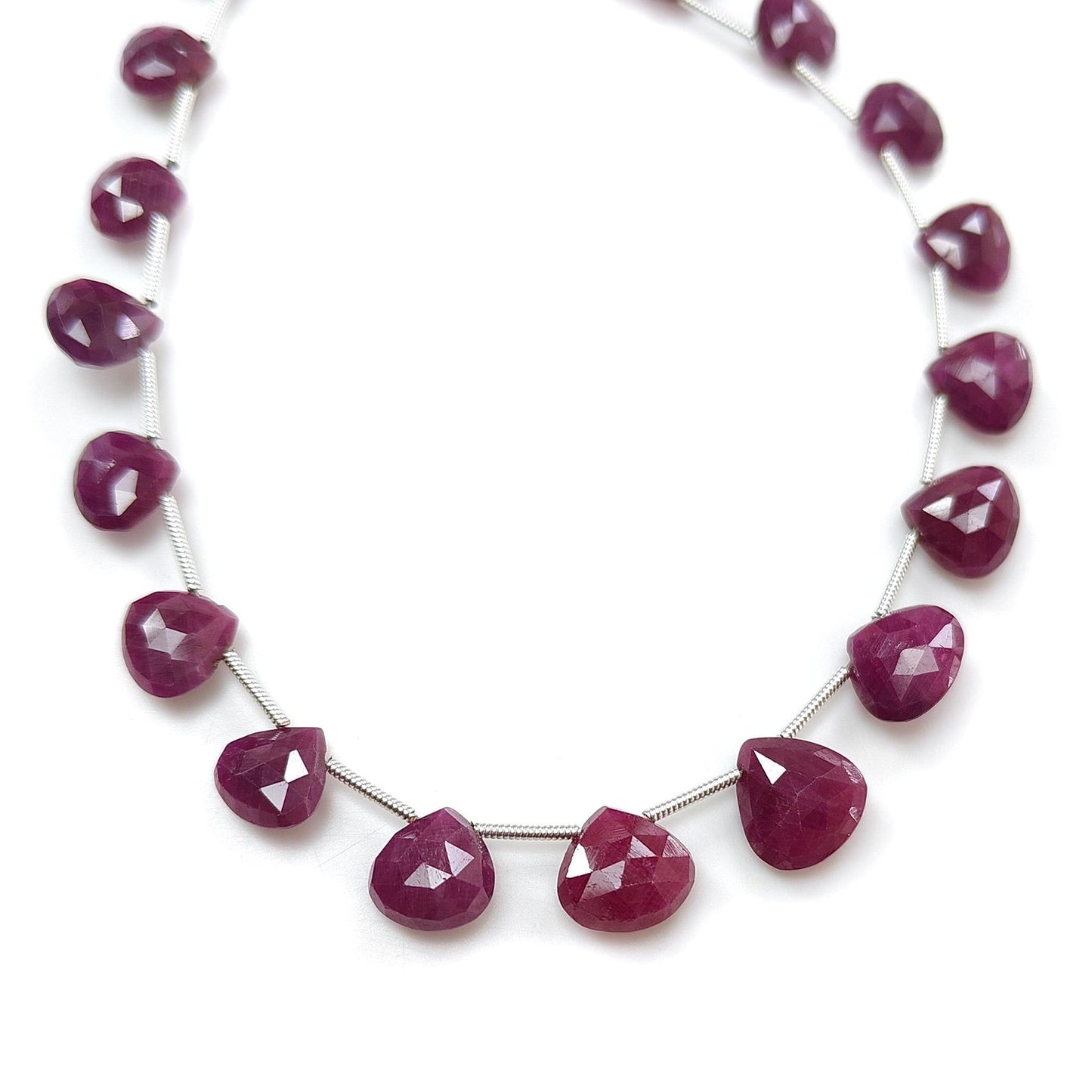 Red Ruby Faceted Loose Beads: 70.60cts Natural Untreated Unheated Ruby Gemstone Checker Cut Briolette Heart Shape Beads 8mm - 11mm