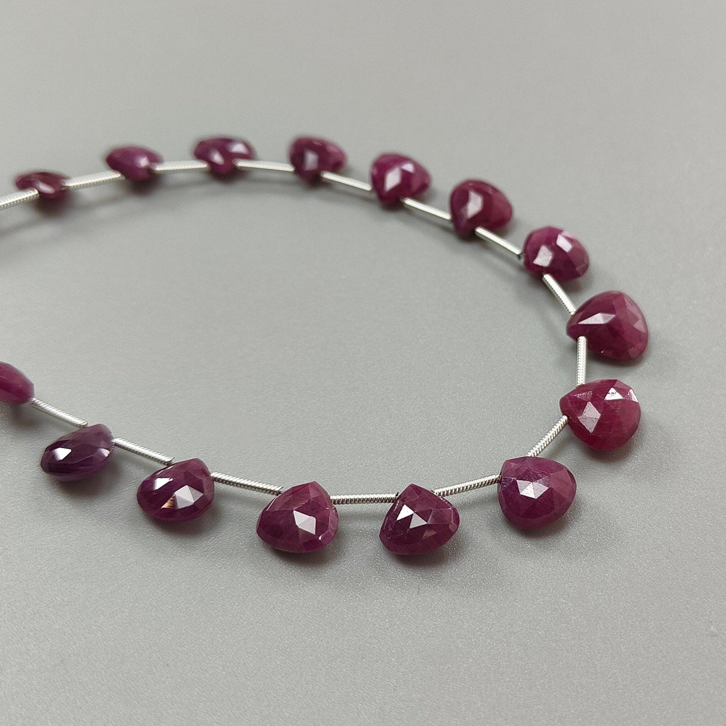 Red Ruby Faceted Loose Beads: 70.60cts Natural Untreated Unheated Ruby Gemstone Checker Cut Briolette Heart Shape Beads 8mm - 11mm