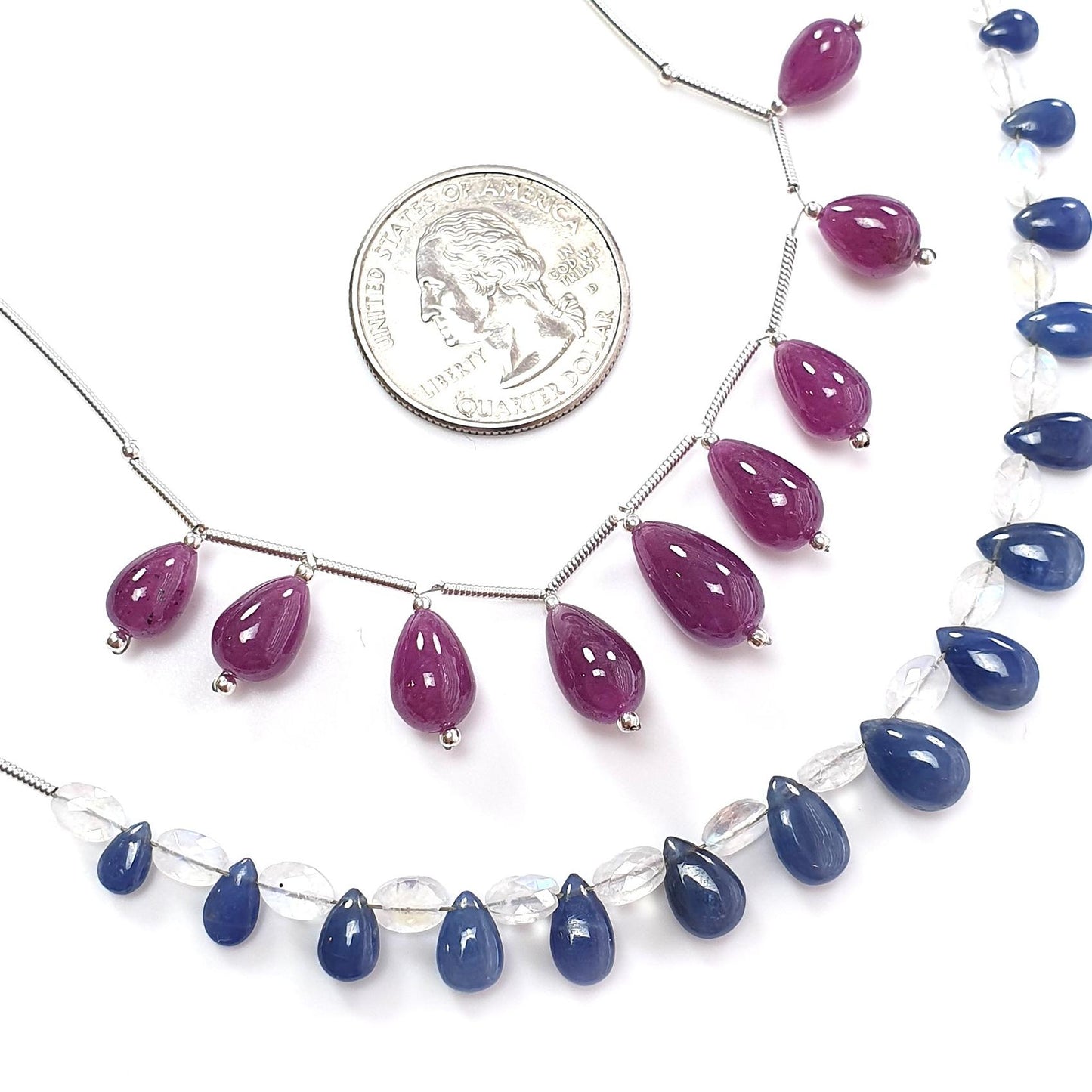 Purple Ruby Blue Sapphire Moonstone Loose Beads: Natural Untreated Ruby, Sapphire Pear, Teardrops Cushion 925 Sterling Silver Plain Beads