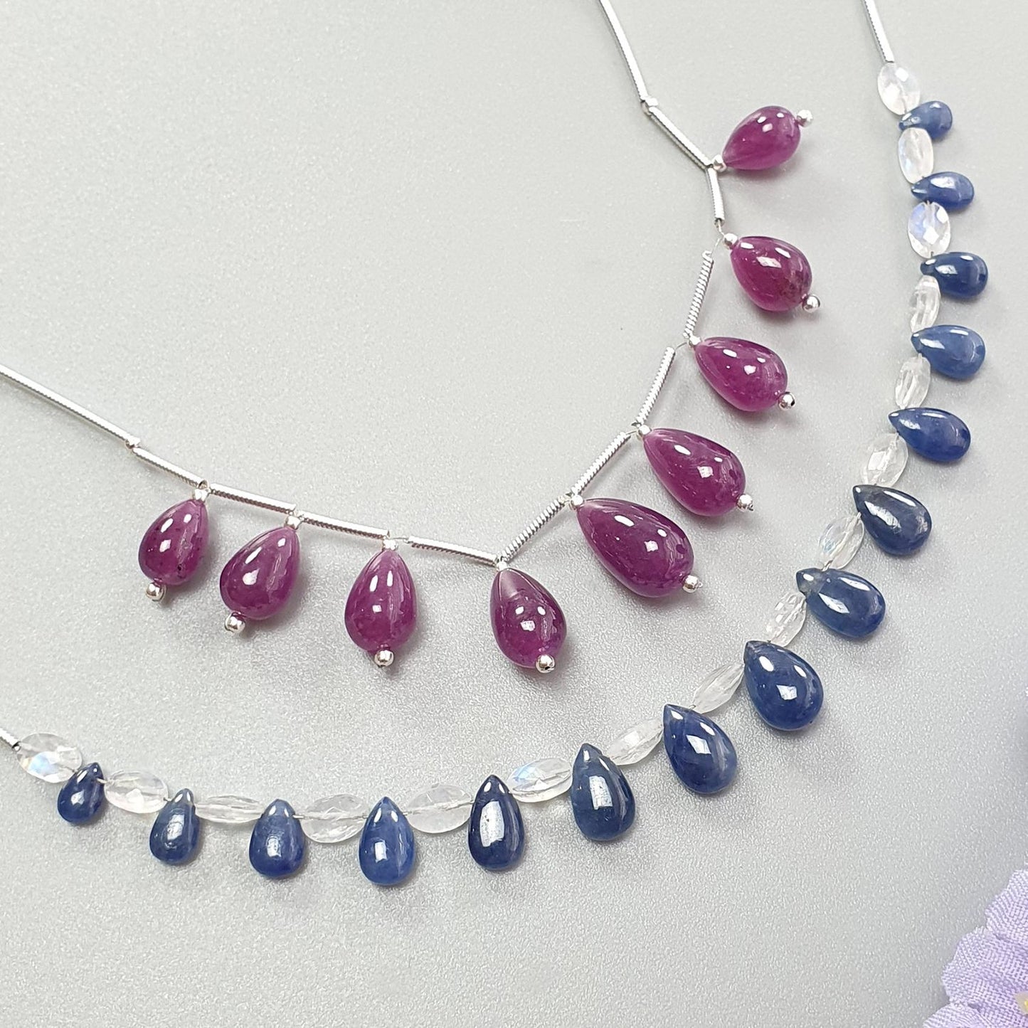 Purple Ruby Blue Sapphire Moonstone Loose Beads: Natural Untreated Ruby, Sapphire Pear, Teardrops Cushion 925 Sterling Silver Plain Beads