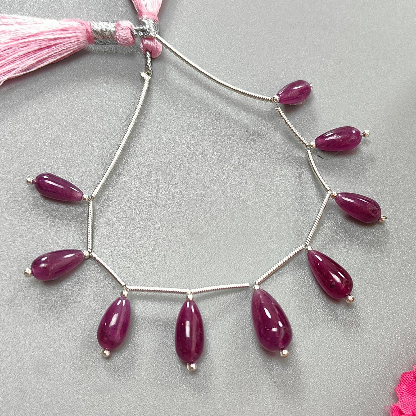Purple Ruby Teardrop Loose Beads : Natural Untreated Ruby Gemstone 925 Sterling Silver Plain Beads For Jewelry
