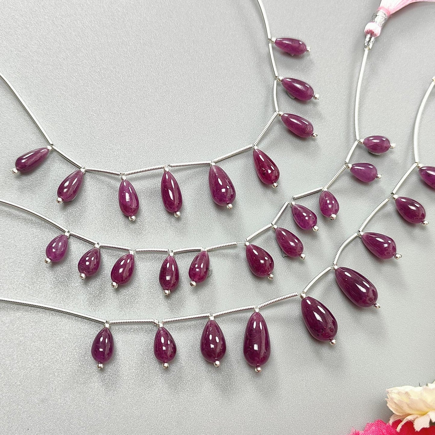 Purple Ruby Teardrop Loose Beads : Natural Untreated Ruby Gemstone 925 Sterling Silver Plain Beads For Jewelry