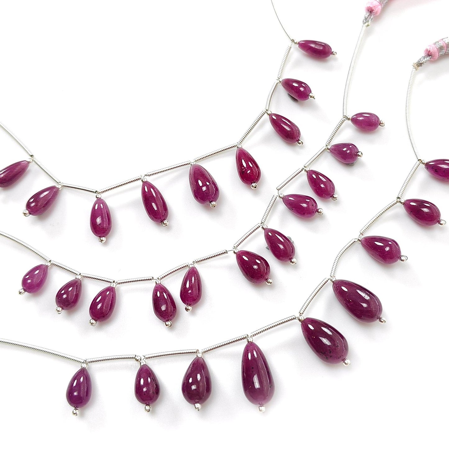 Purple Ruby Teardrop Loose Beads : Natural Untreated Ruby Gemstone 925 Sterling Silver Plain Beads For Jewelry