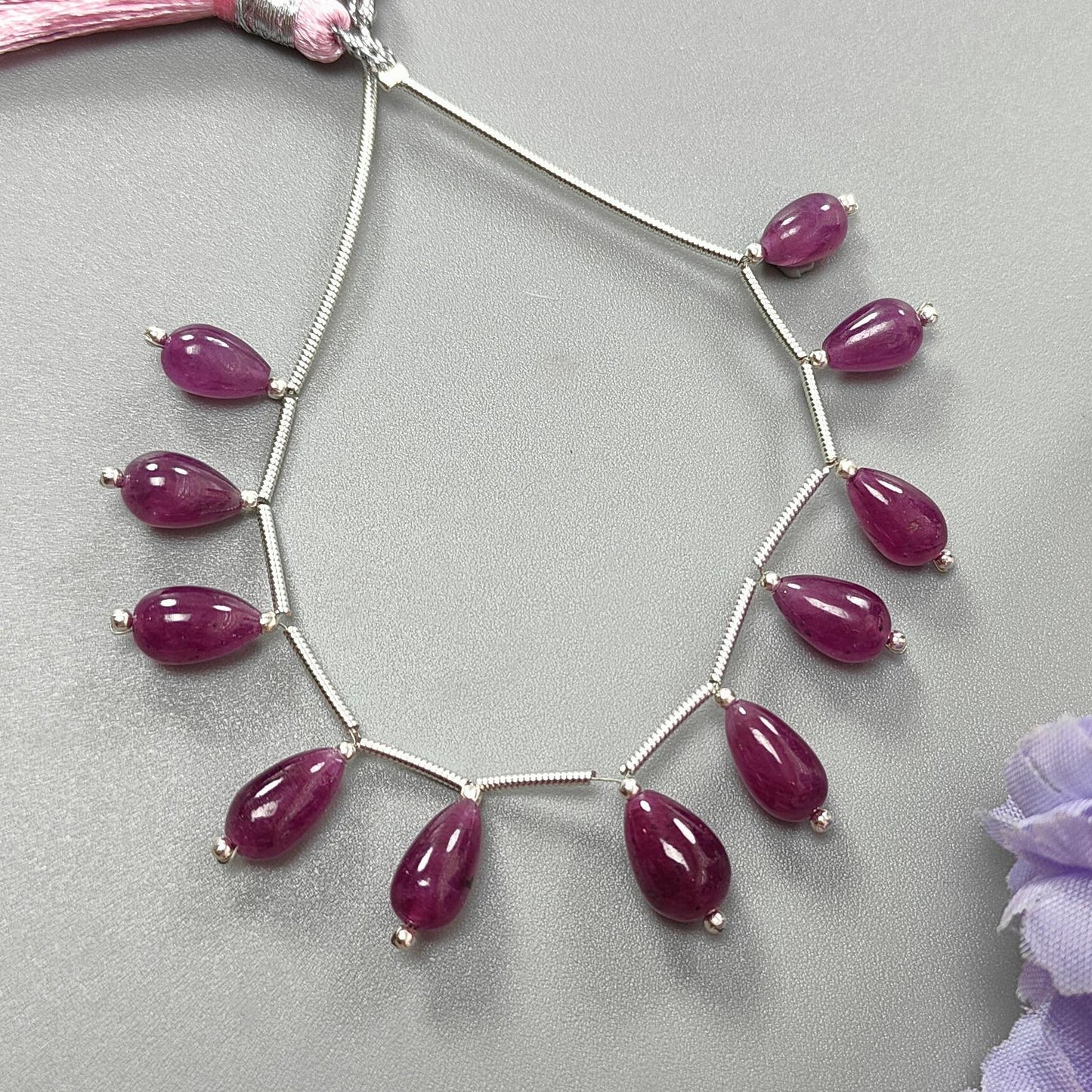 Purple Ruby Teardrop Loose Beads : Natural Untreated Ruby Gemstone 925 Sterling Silver Plain Beads For Jewelry