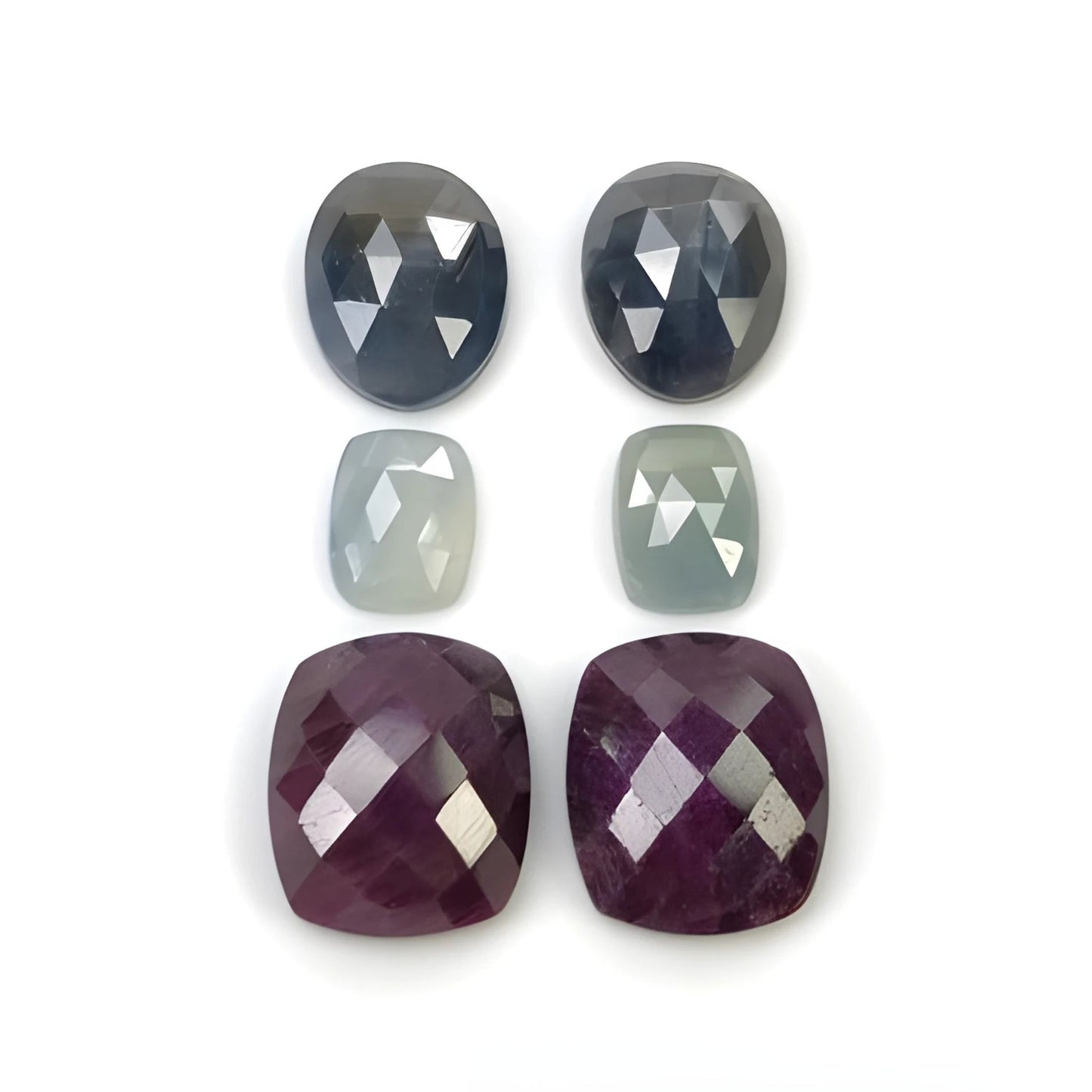 ruby, sapphire cushion rose cut