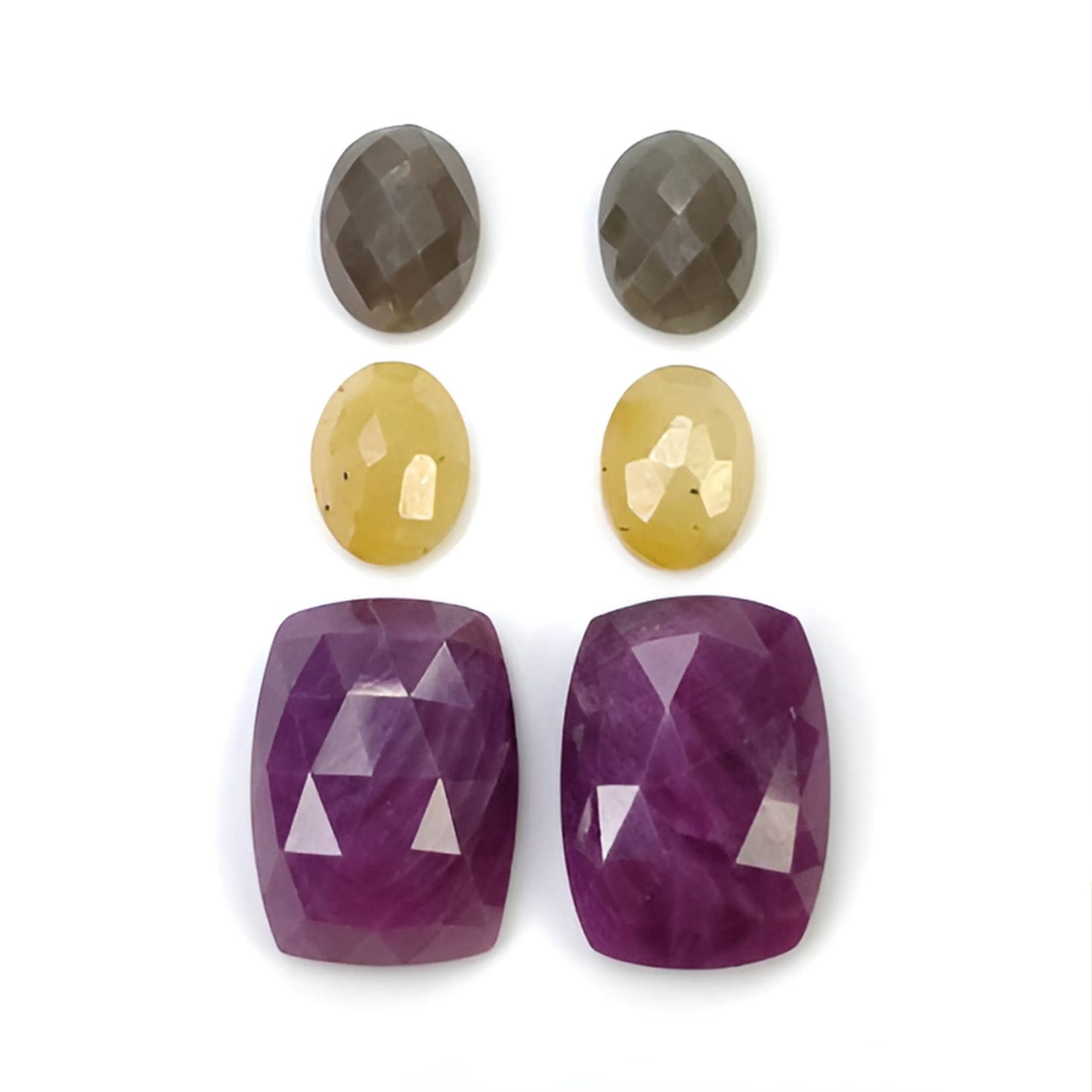 ruby & multi sapphire cushion, oval rose cut