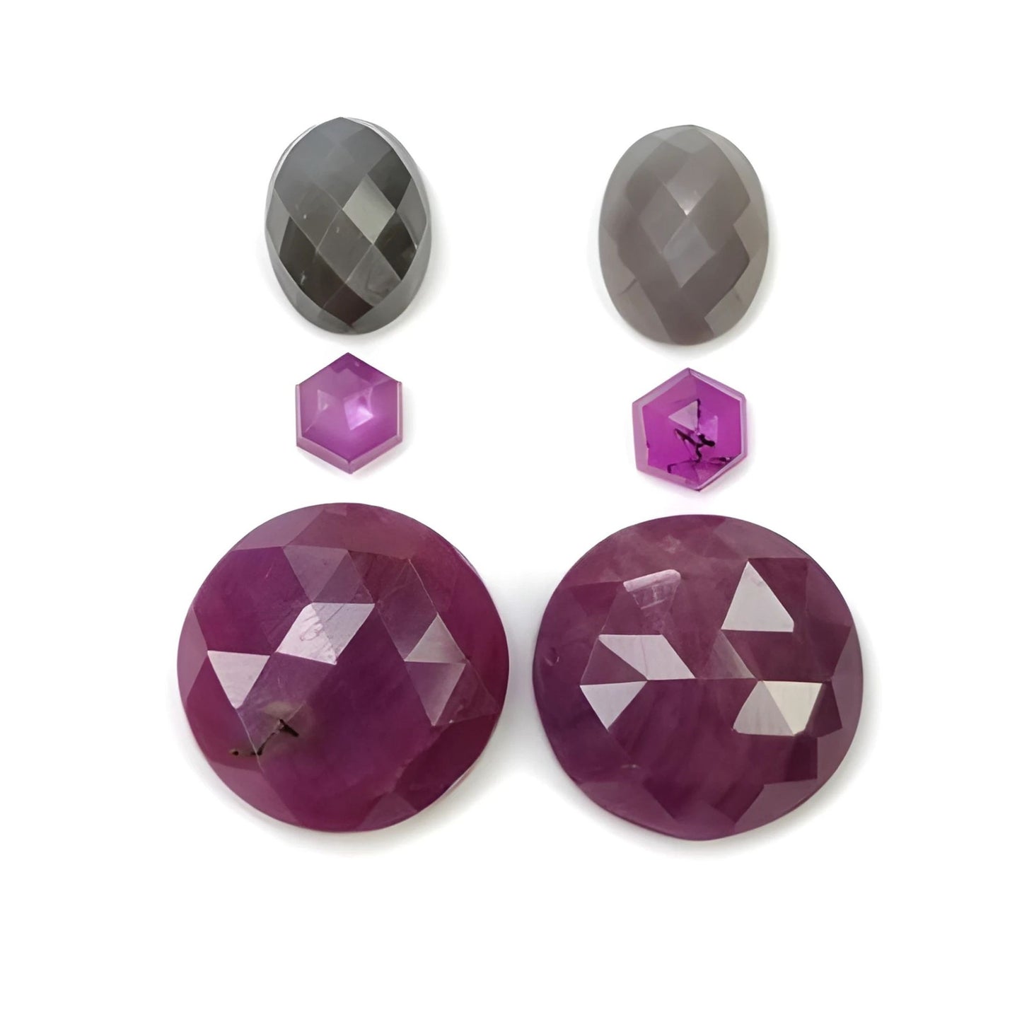 ruby & sapphire round, oval rose cut