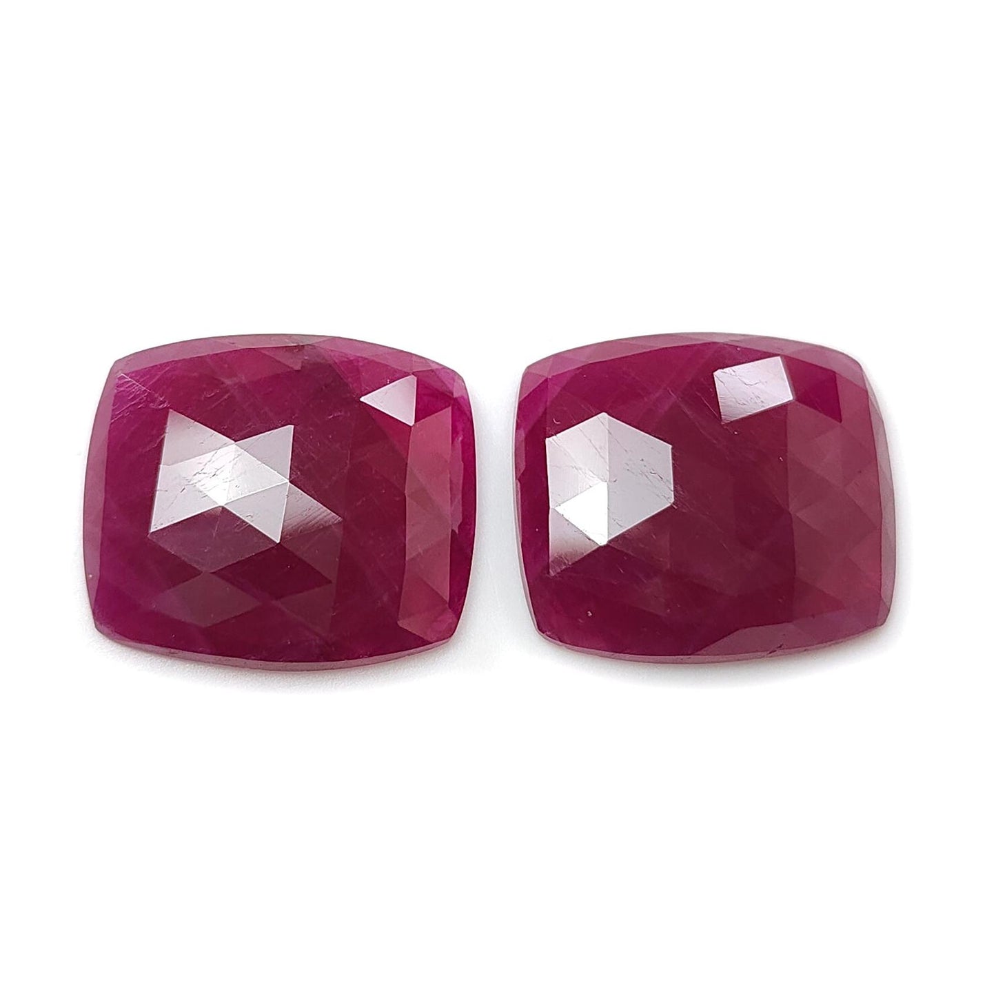 Ruby Gemstone Rose Cut Slices: 40.20cts Natural Untreated Red Ruby Cushion Shape 20*17mm - 20*17.5mm 2pcs Set for Jewelry July Birthstone