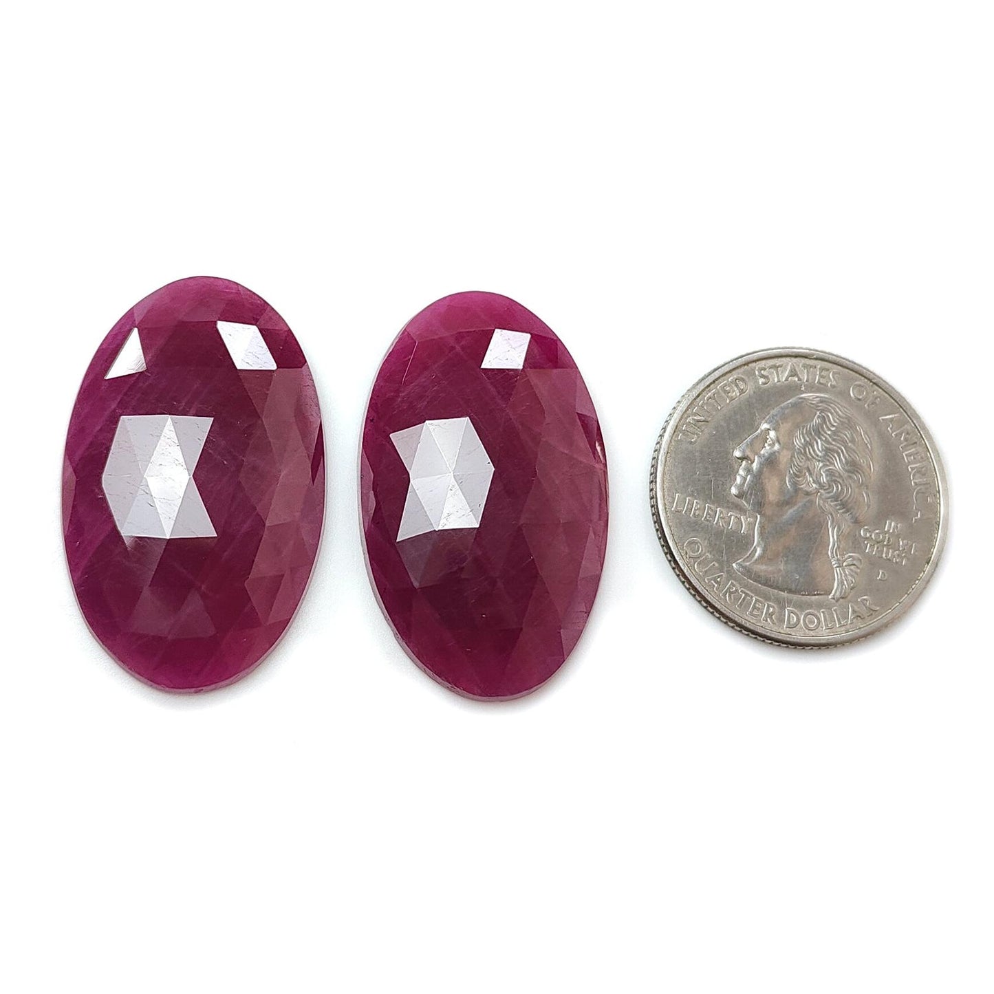 Ruby Gemstone Rose Cut Slices: 71.10cts Natural Untreated Unheated Red Ruby Oval Shape 32*20mm Pair for Jewelry July Birthstone