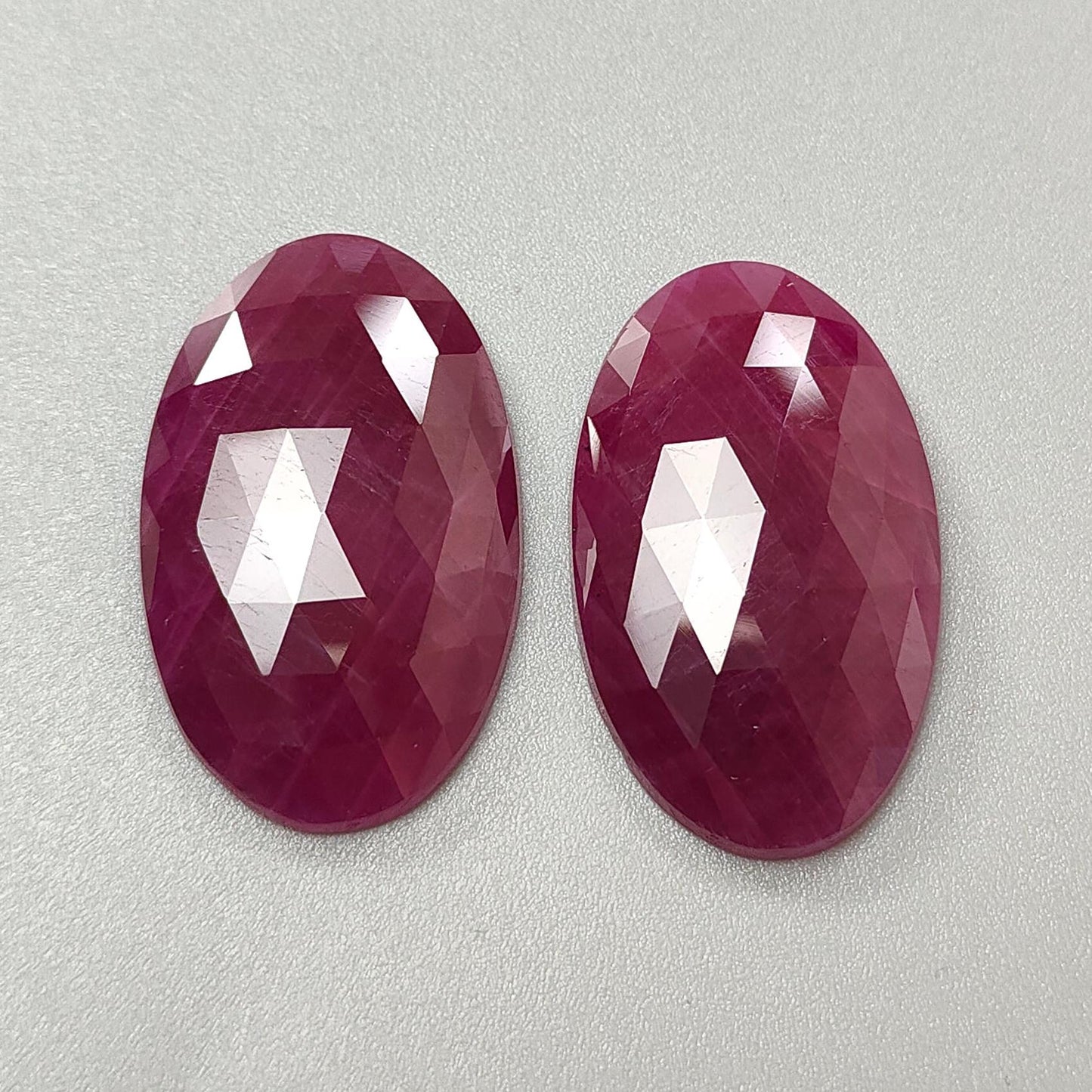 Ruby Gemstone Rose Cut Slices: 71.10cts Natural Untreated Unheated Red Ruby Oval Shape 32*20mm Pair for Jewelry July Birthstone