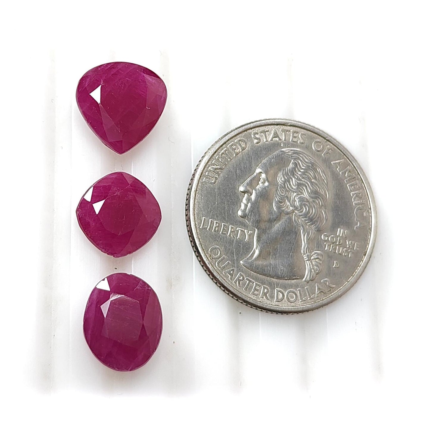 Ruby Gemstone Faceted Cut: 14.60cts Natural Untreated Red Ruby Cushion, Heart & Oval Shape 9mm - 11*9mm 3pcs Set for Jewelry July Birthstone
