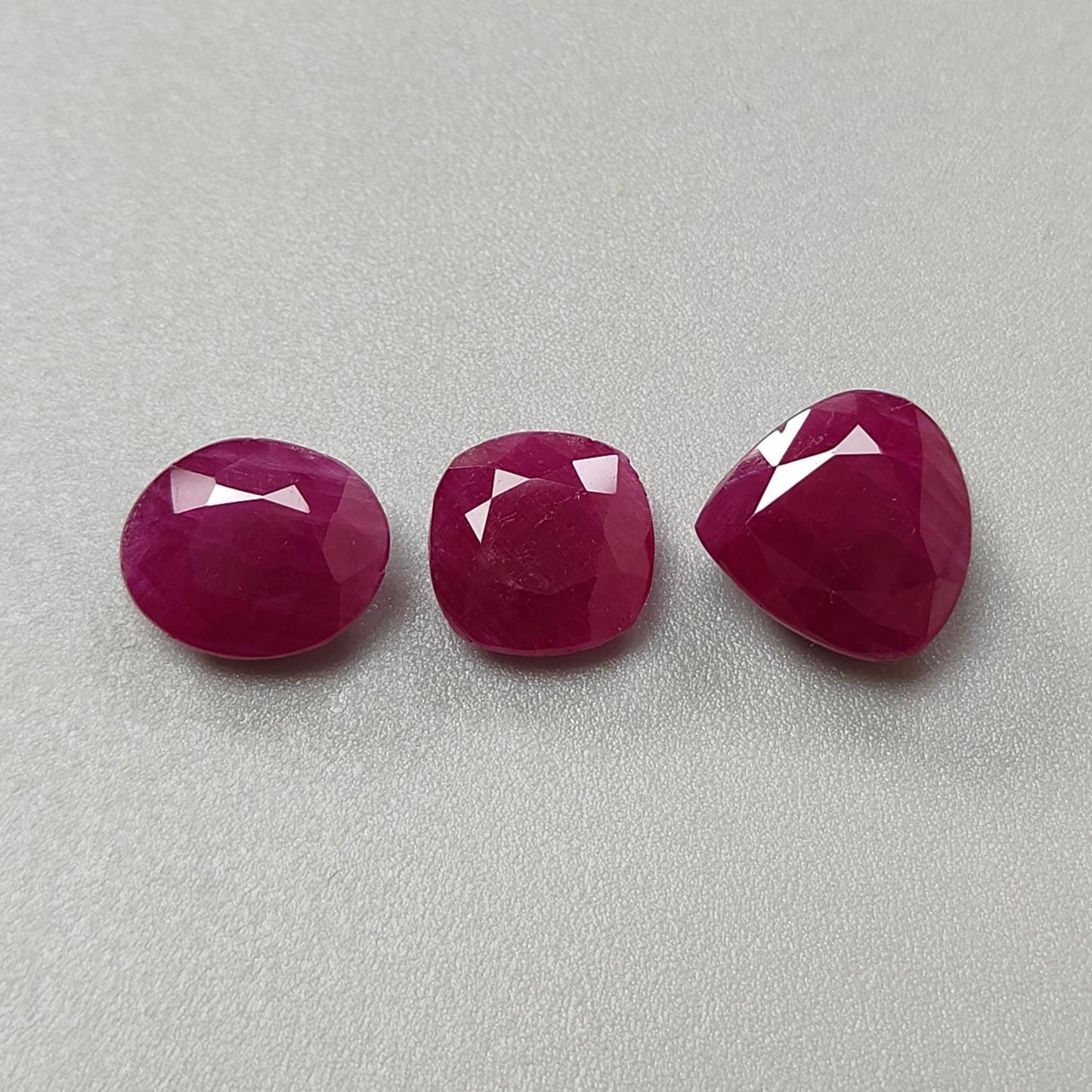 Ruby Gemstone Faceted Cut: 14.60cts Natural Untreated Red Ruby Cushion, Heart & Oval Shape 9mm - 11*9mm 3pcs Set for Jewelry July Birthstone