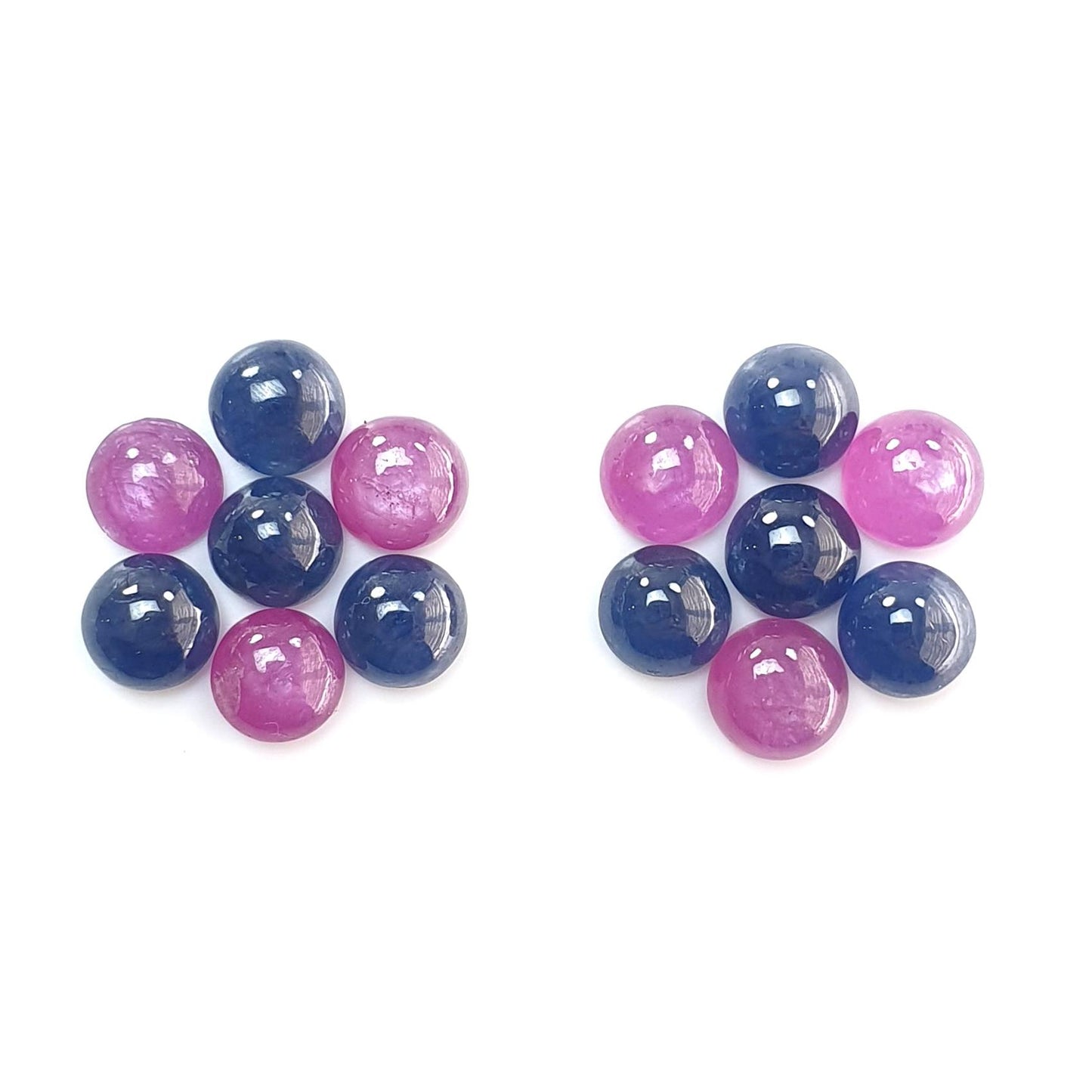 Ruby, Blue Sapphire Gemstone Cabochon: Natural Untreated Unheated Purple Ruby, Sapphire Round Shape Cabochon 7mm 14pcs Set for Jewelry