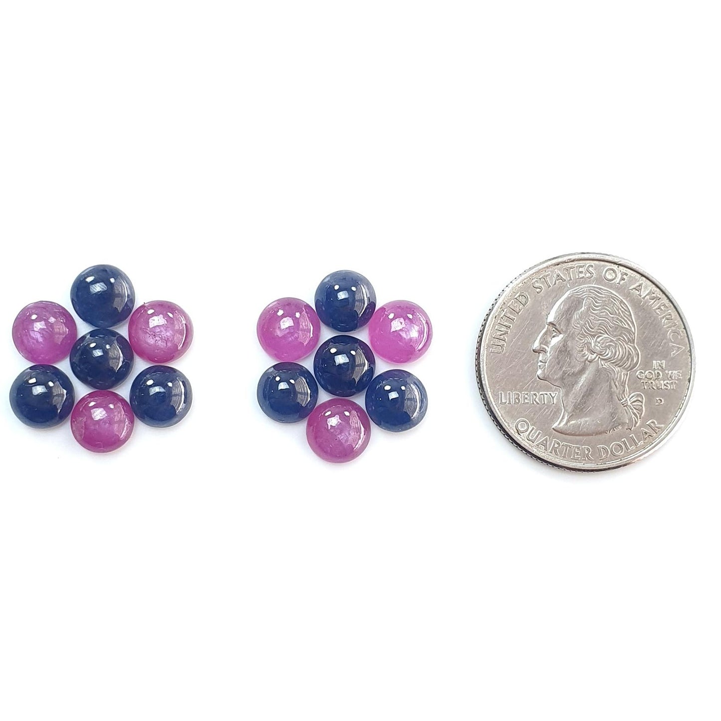Ruby, Blue Sapphire Gemstone Cabochon: Natural Untreated Unheated Purple Ruby, Sapphire Round Shape Cabochon 7mm 14pcs Set for Jewelry
