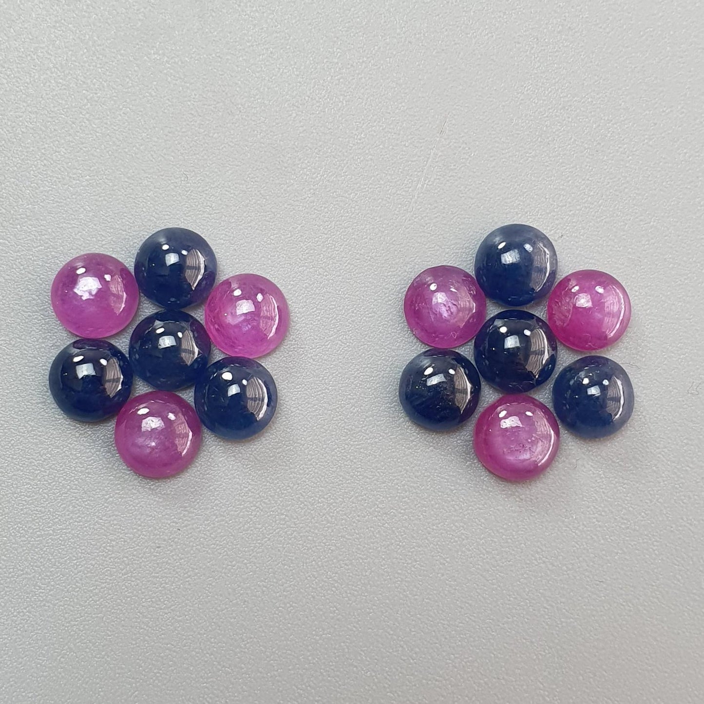 Ruby, Blue Sapphire Gemstone Cabochon: Natural Untreated Unheated Purple Ruby, Sapphire Round Shape Cabochon 7mm 14pcs Set for Jewelry