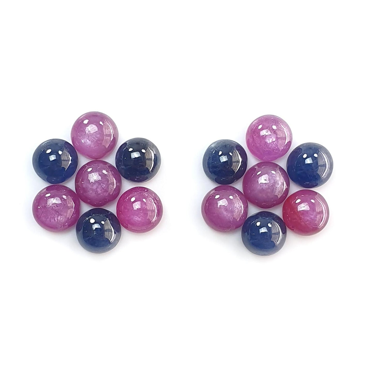 Ruby, Blue Sapphire Gemstone Cabochon: Natural Untreated Unheated Purple Ruby, Sapphire Round Shape Cabochon 7mm 14pcs Set for Jewelry