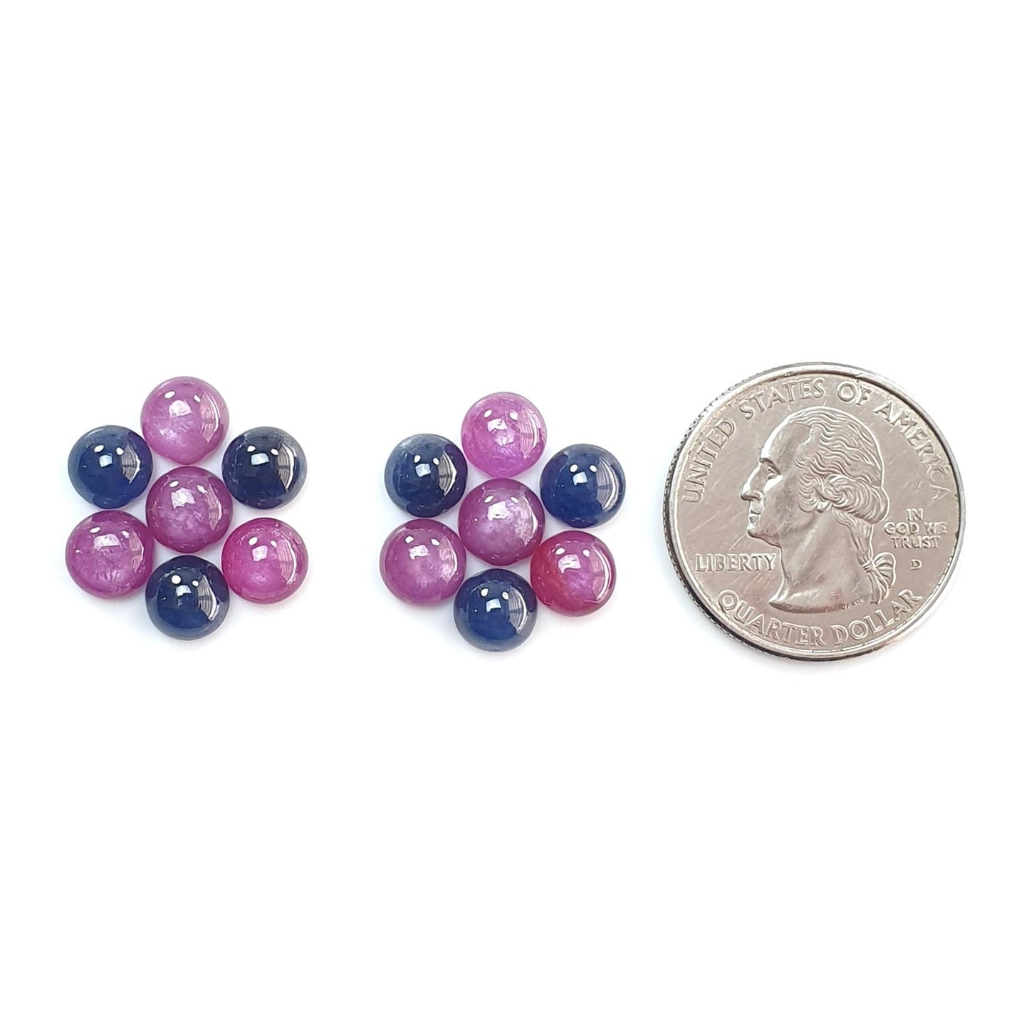 Ruby, Blue Sapphire Gemstone Cabochon: Natural Untreated Unheated Purple Ruby, Sapphire Round Shape Cabochon 7mm 14pcs Set for Jewelry