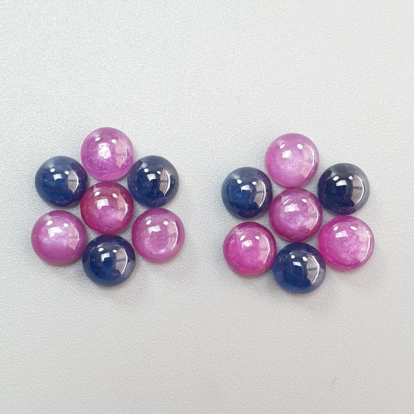 Ruby, Blue Sapphire Gemstone Cabochon: Natural Untreated Unheated Purple Ruby, Sapphire Round Shape Cabochon 7mm 14pcs Set for Jewelry