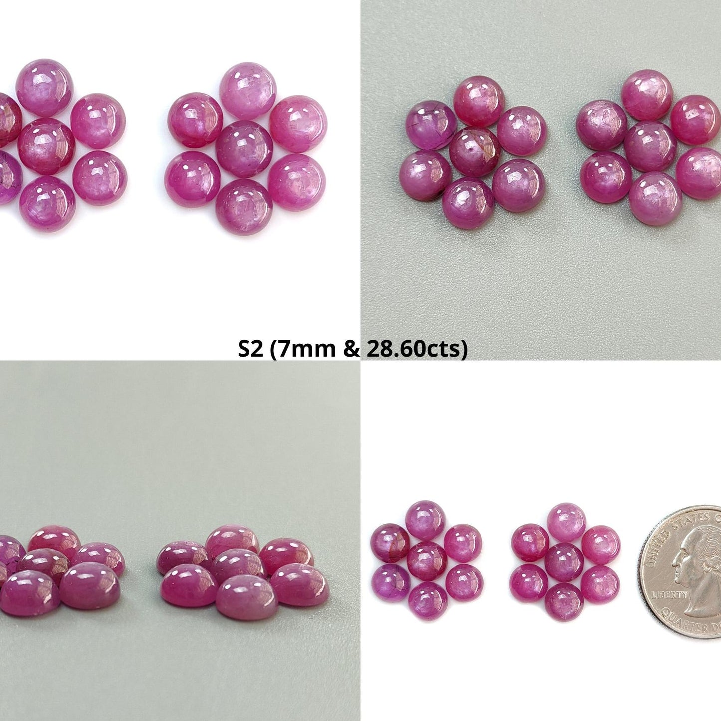 Ruby, Blue Sapphire Gemstone Cabochon: Natural Untreated Unheated Purple Ruby, Sapphire Round Shape Cabochon 7mm 14pcs Sets for Jewelry
