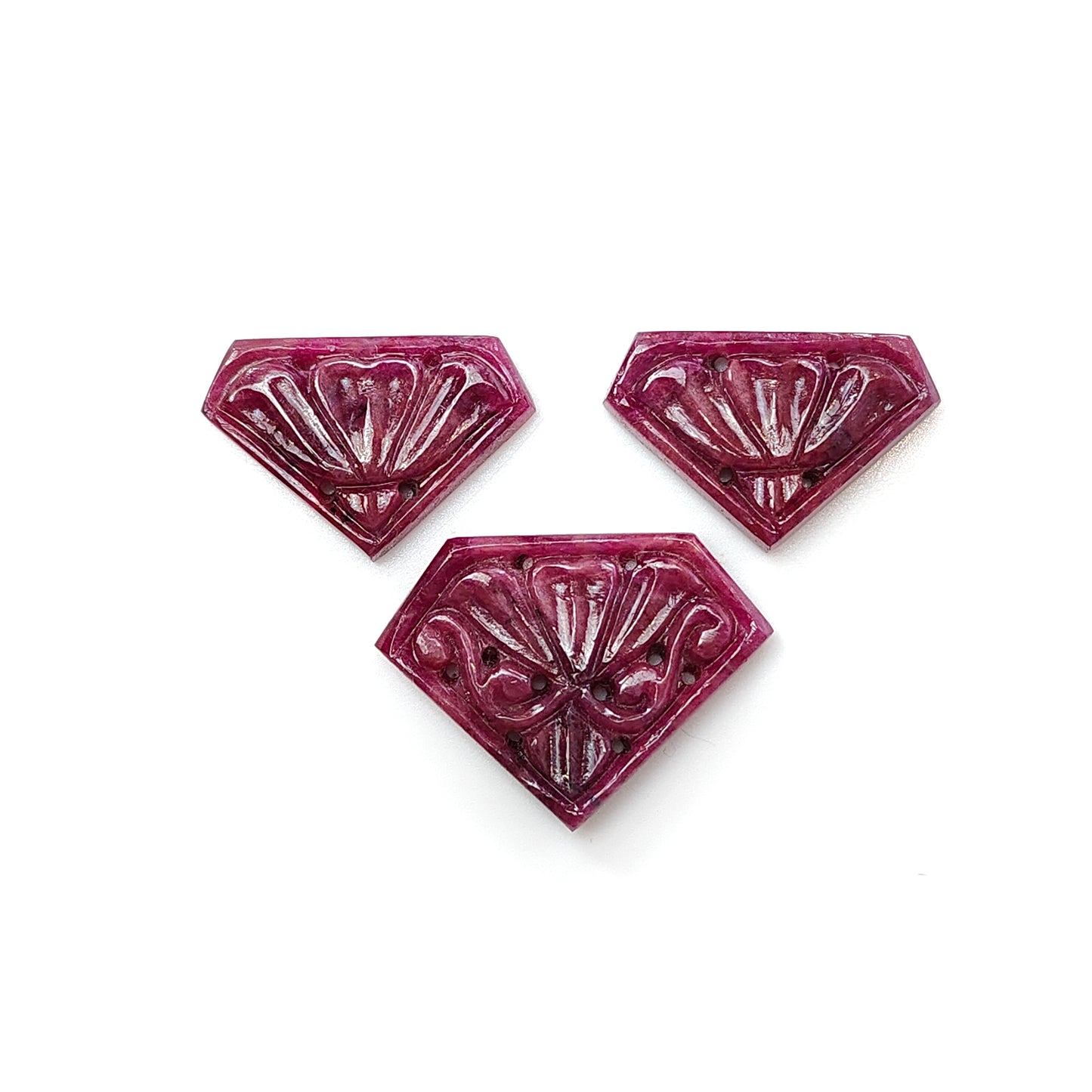 Ruby Gemstone Carving : 48.20cts Natural Untreated Unheated Red Ruby Hand Carved Uneven Shape 15*23mm -20*27mm 3pc Set For Jewelry