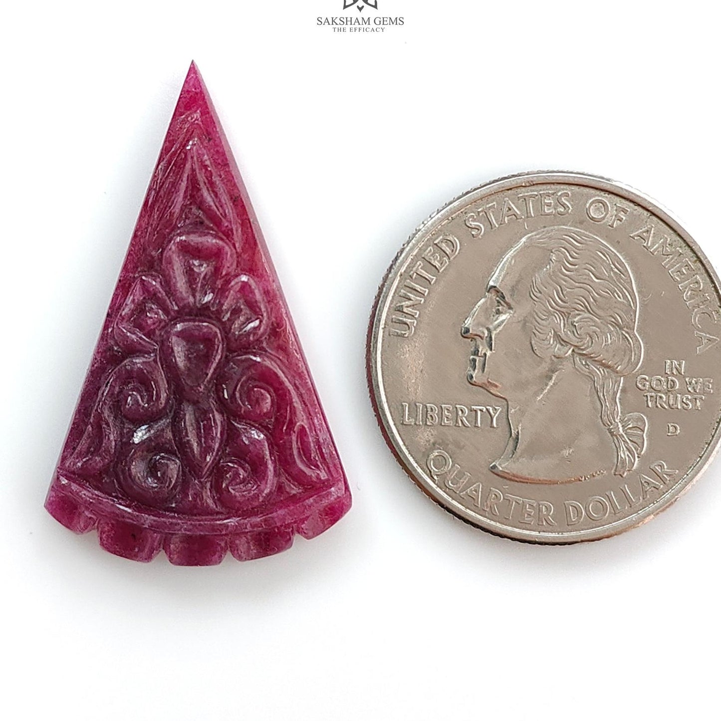 Ruby Gemstone Carving : 20.00cts Natural Untreated Unheated Red Ruby Hand Carved Triangle Shape 32.5*19.5mm 1pc