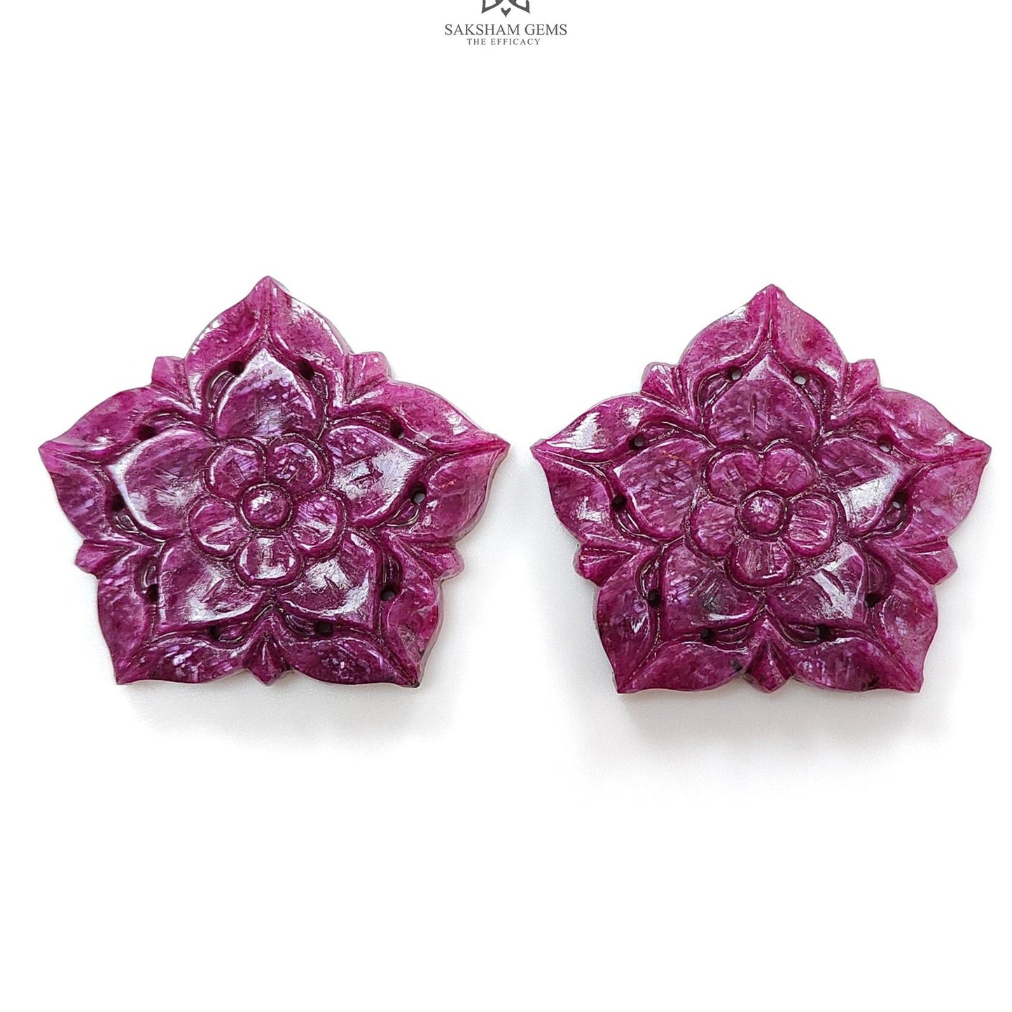 Ruby Gemstone Carving : 105.60cts Natural Untreated Unheated Red Ruby Hand Carved Fancy Shape 34*32mm Pair
