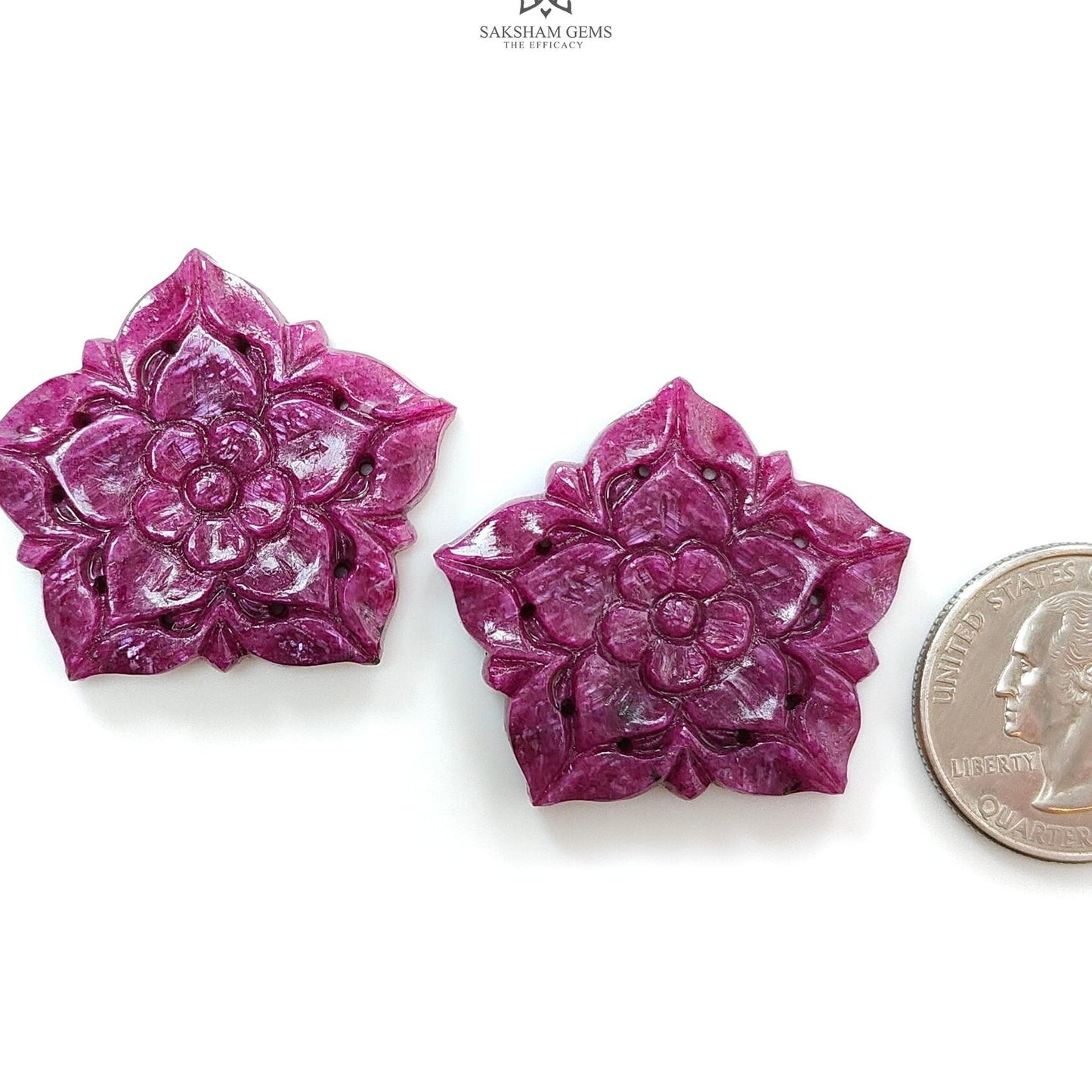 Ruby Gemstone Carving : 105.60cts Natural Untreated Unheated Red Ruby Hand Carved Fancy Shape 34*32mm Pair