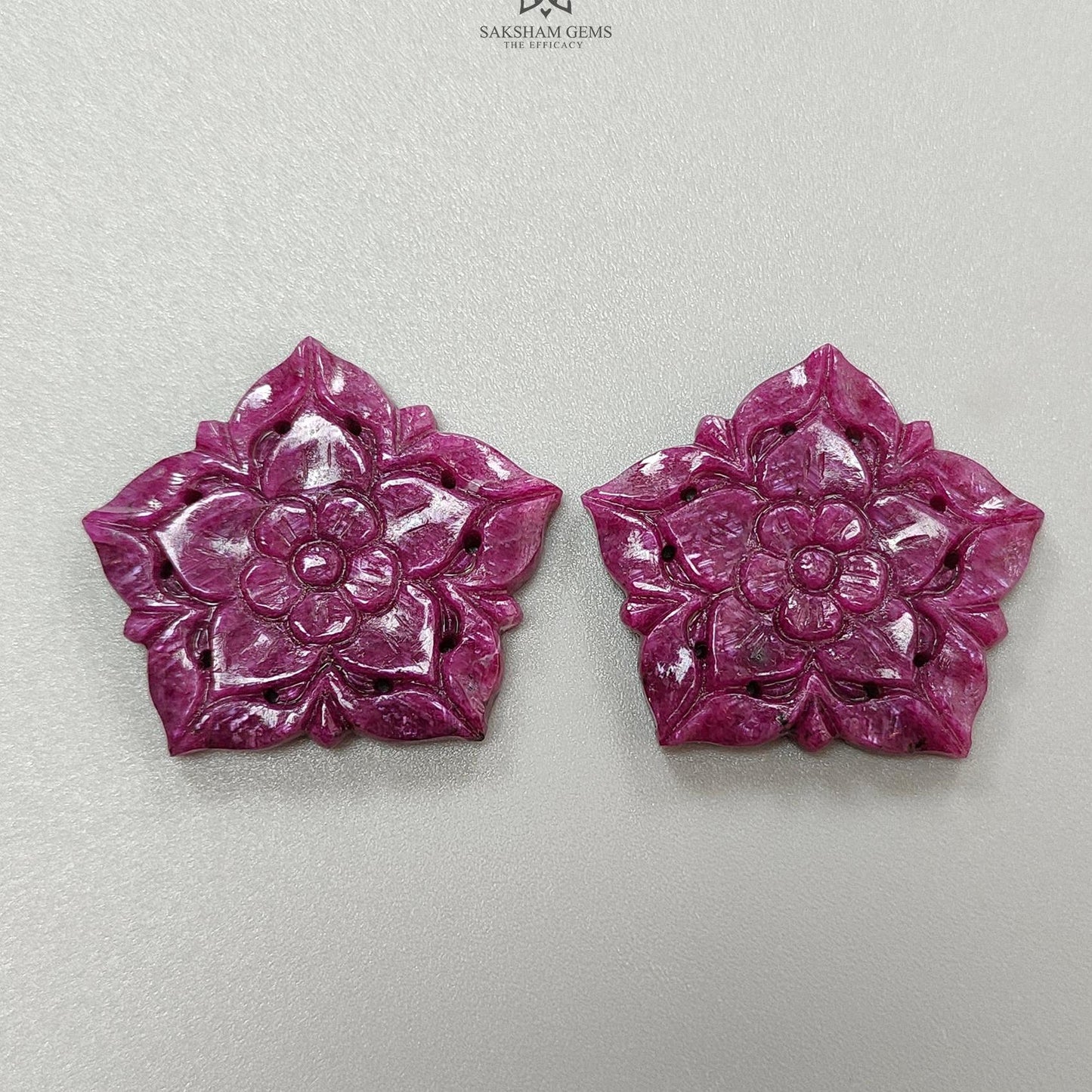 Ruby Gemstone Carving : 105.60cts Natural Untreated Unheated Red Ruby Hand Carved Fancy Shape 34*32mm Pair
