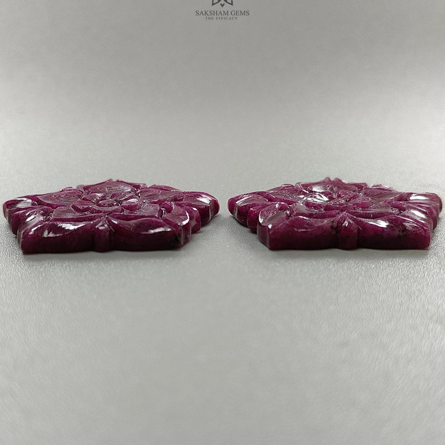 Ruby Gemstone Carving : 105.60cts Natural Untreated Unheated Red Ruby Hand Carved Fancy Shape 34*32mm Pair